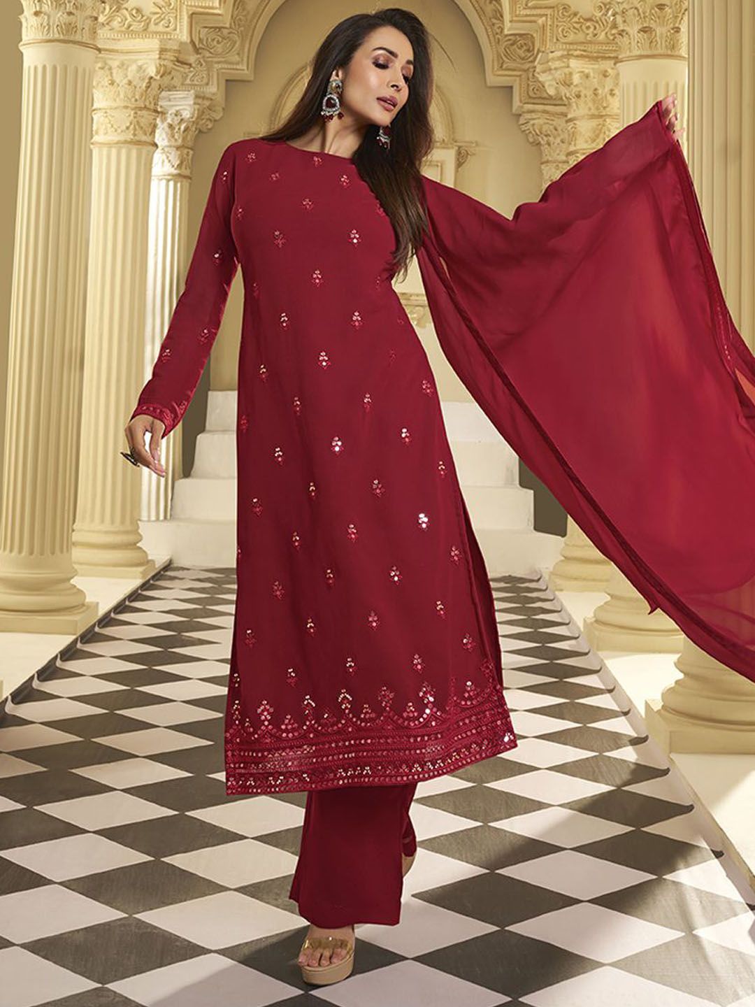 Dhiyona IN Women Ethnic Motifs Thread and Sequinned Embroidered Kurta Set with Dupatta