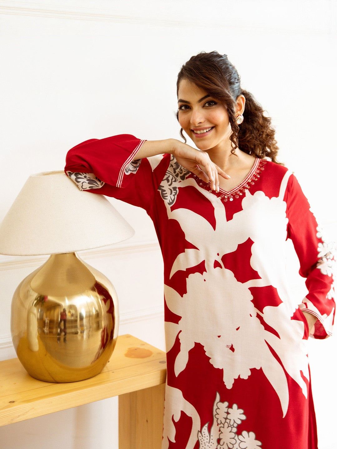 Women Floral Printed Regular Sequinned Kurta with Trousers