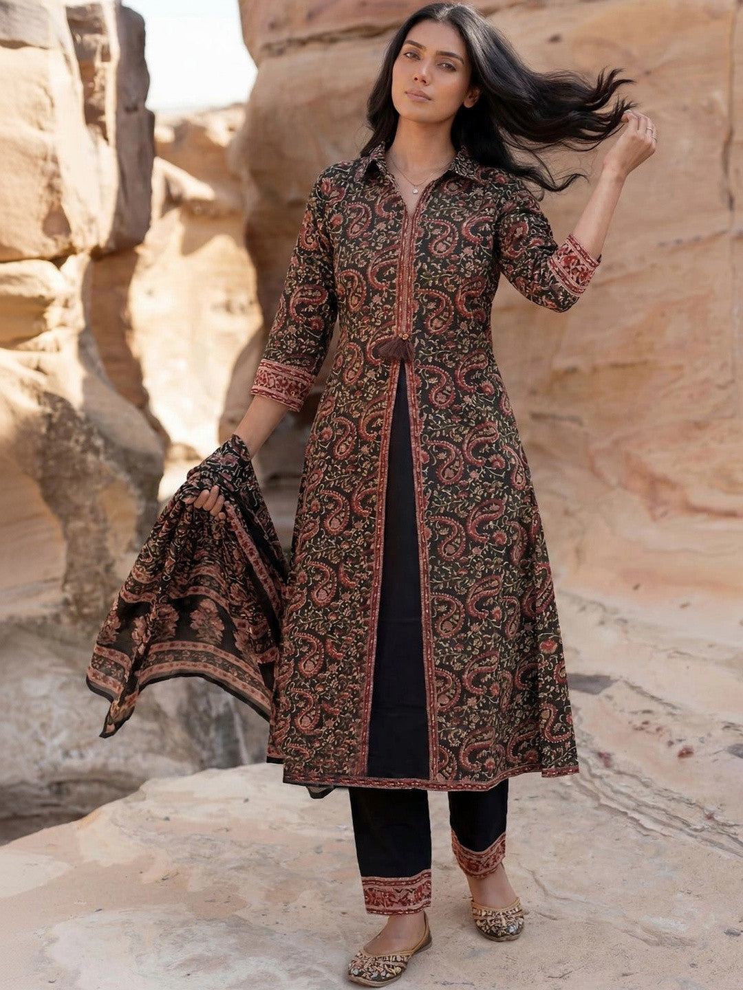 Women Paisley Printed Regular Pure Cotton Kurta with Trousers & With Dupatta