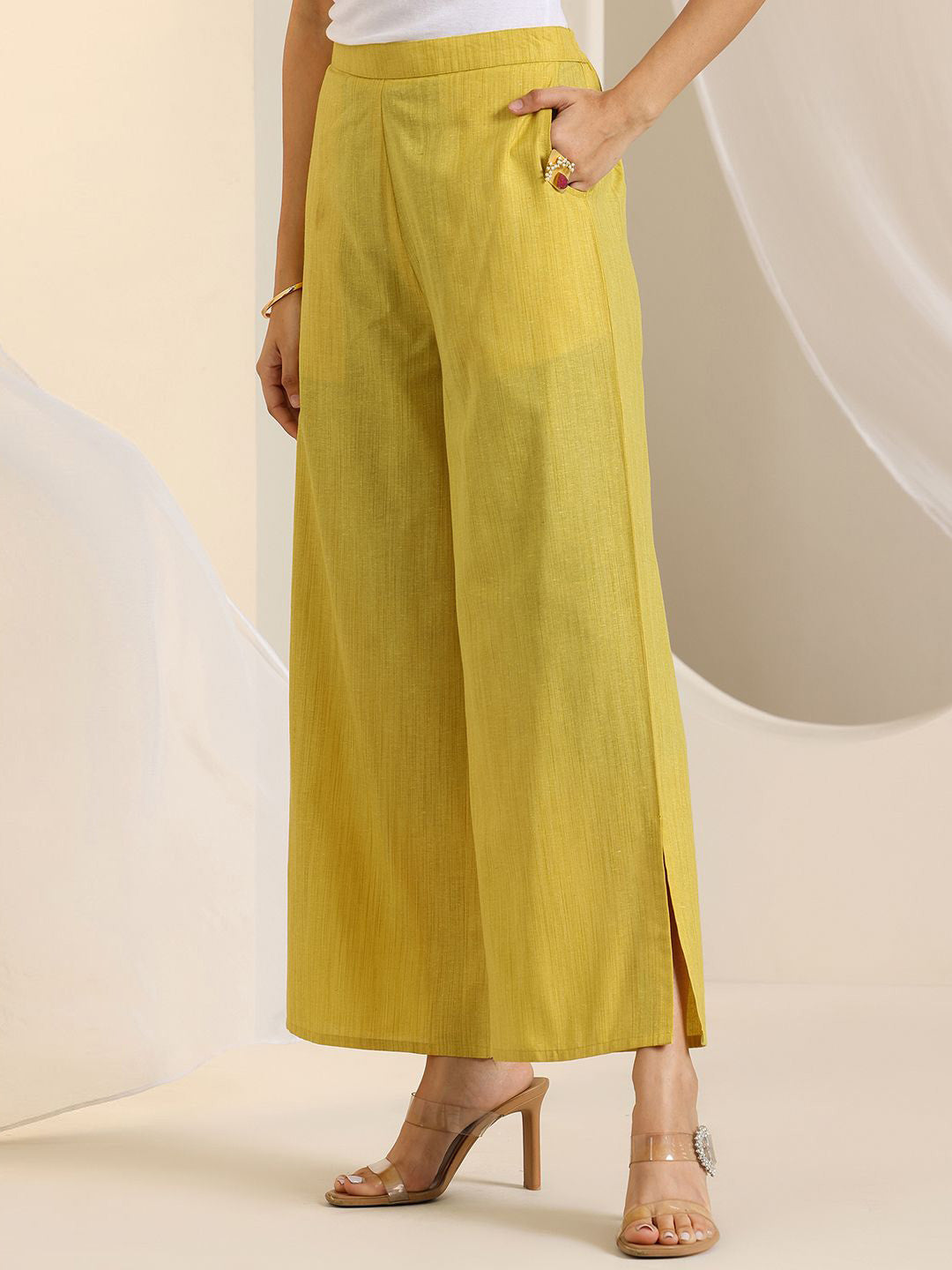Geometric Embroidered Thread Work V-Neck High Slit Kurta With Palazzos And Dupatta
