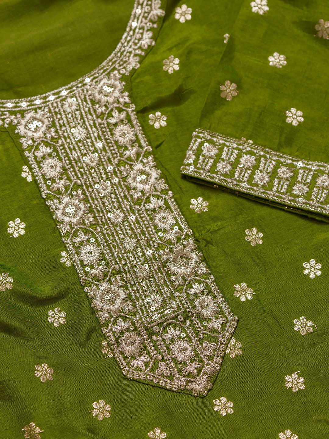 Floral Embroidered Kurta With Trousers & Dupatta