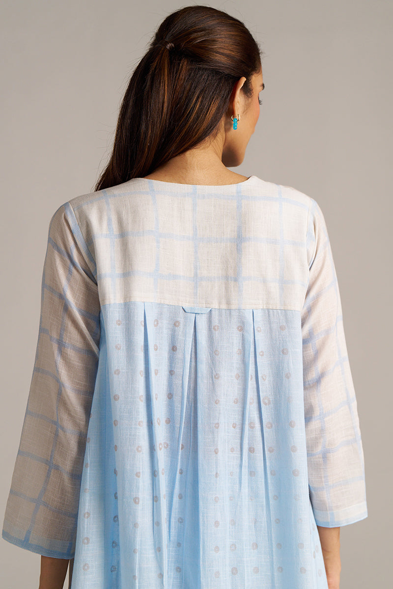 Dhiyona GF Women's Baby Blue and Off-White Check Print Linen Co-ord Set