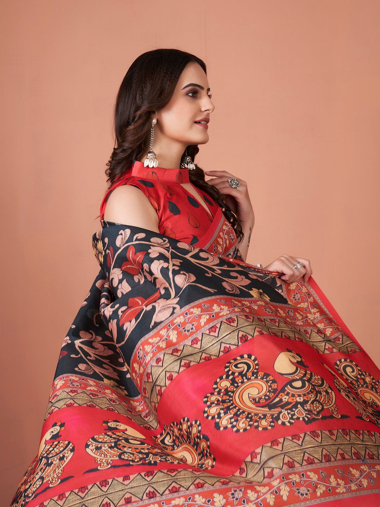 Women's Bhagalpuri Silk Black Printed Designer Saree With Blouse Piece