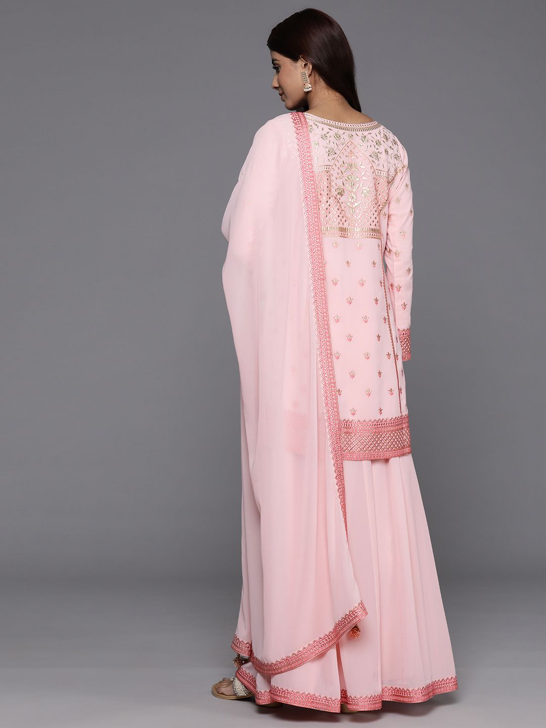Dhiyona LL Floral Embroidered Zari Kurta with Palazzos & Dupatta