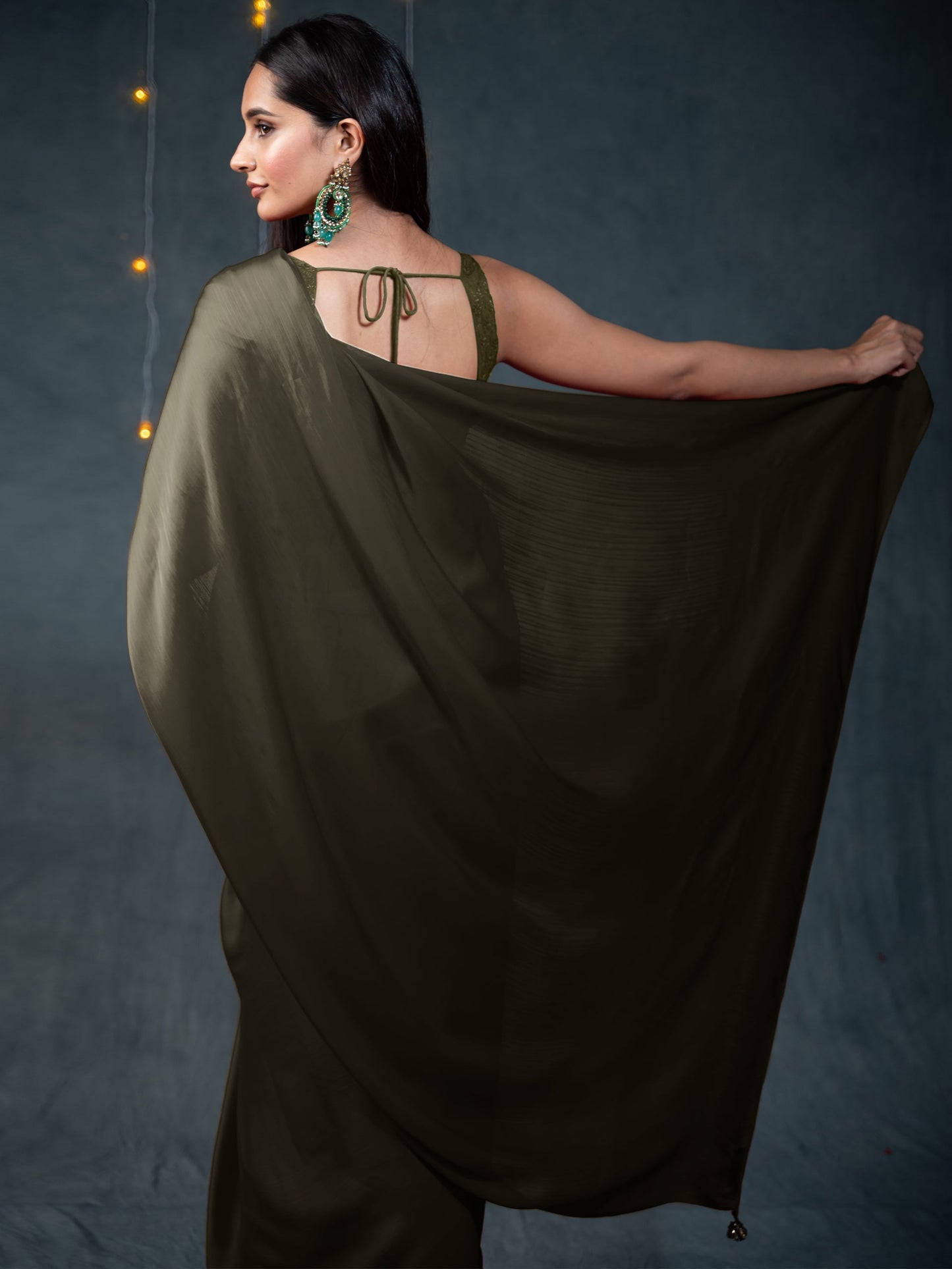 Dhiyona ST Khaki Saree with Embroidered Blouse Fabric