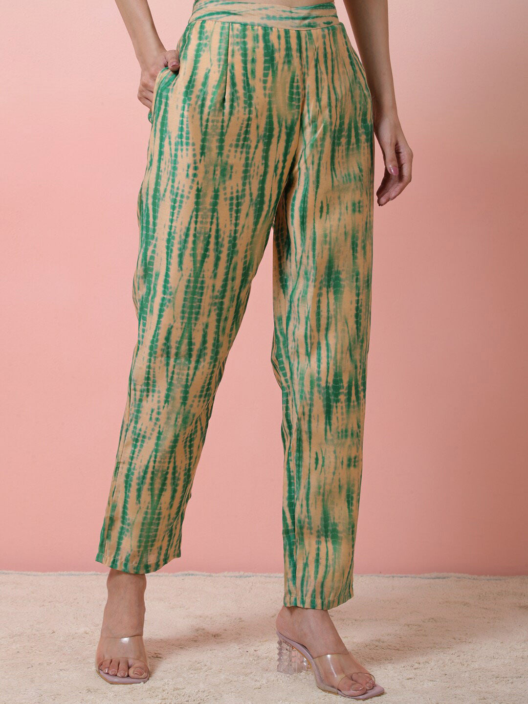Abstract Printed Sleeveless Chanderi Silk Straight Kurta With Trousers & Dupatta