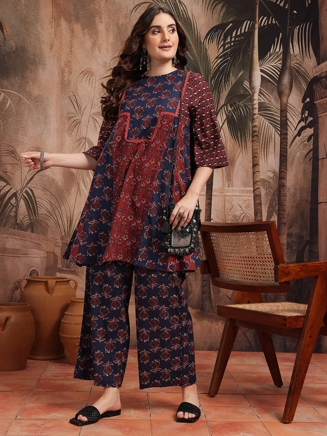 Floral Printed Pure Cotton Kurta with Trousers