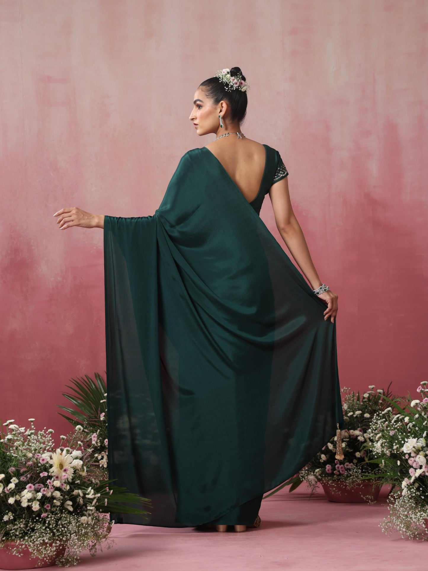 Dhiyona ST Healthify Crepe Saree with Hand Embroidered Blouse Fabric