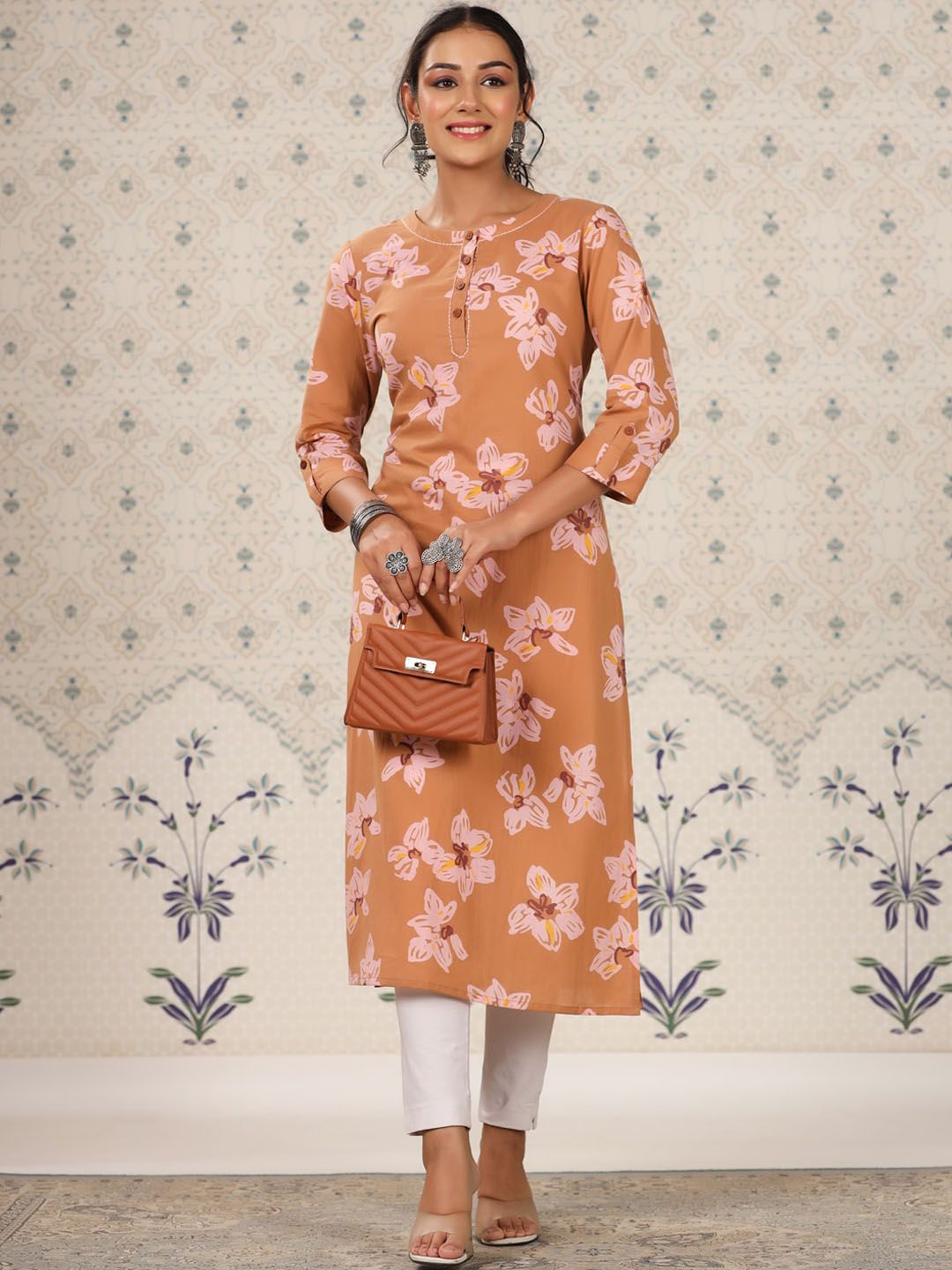 Dhiyona OD Floral Printed Pure Cotton Straight Kurta