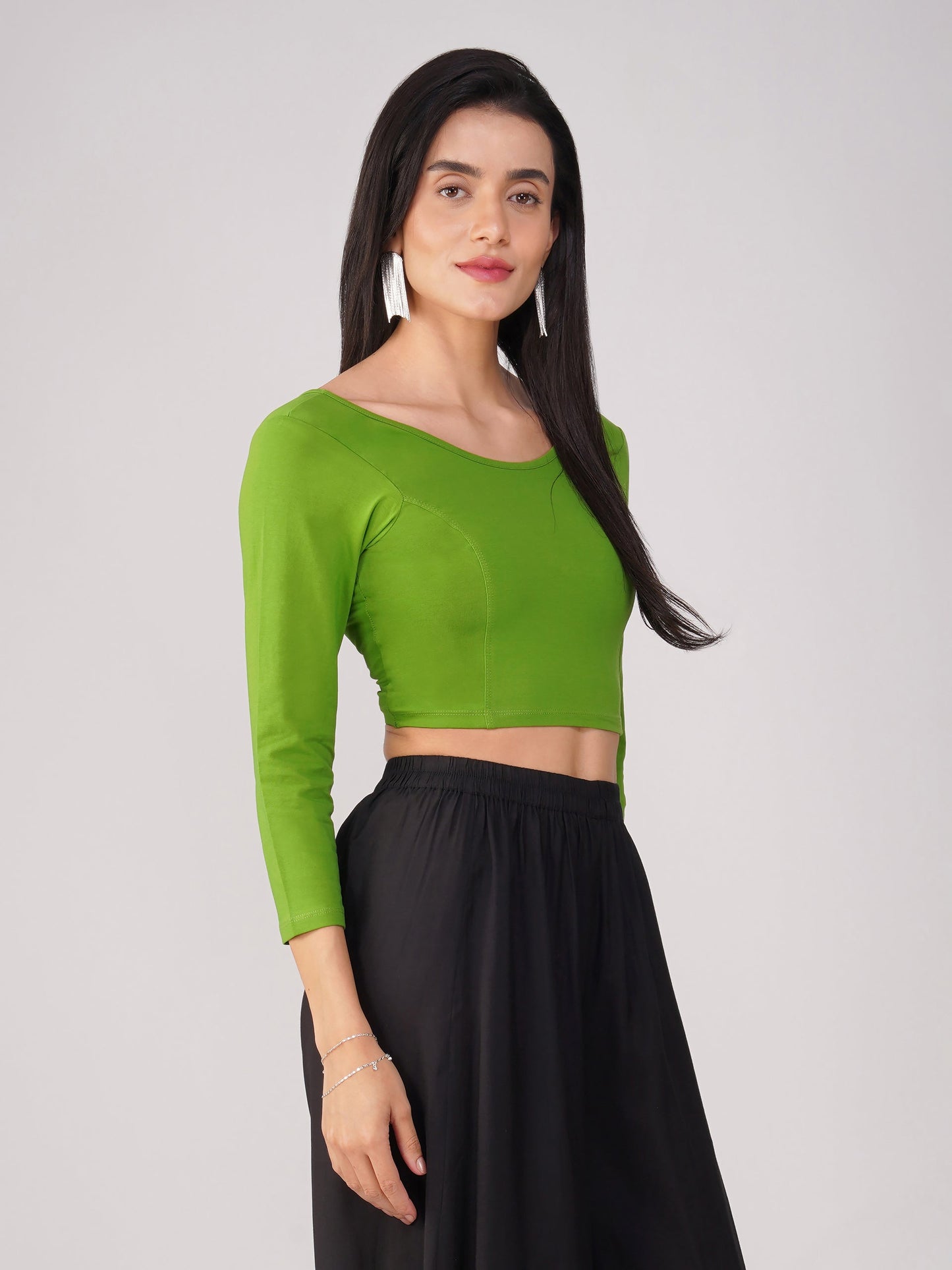 Dhiyona ST Women's ComfortEase 4-Way Stretch Mehndi Green Long Sleeve Blouse
