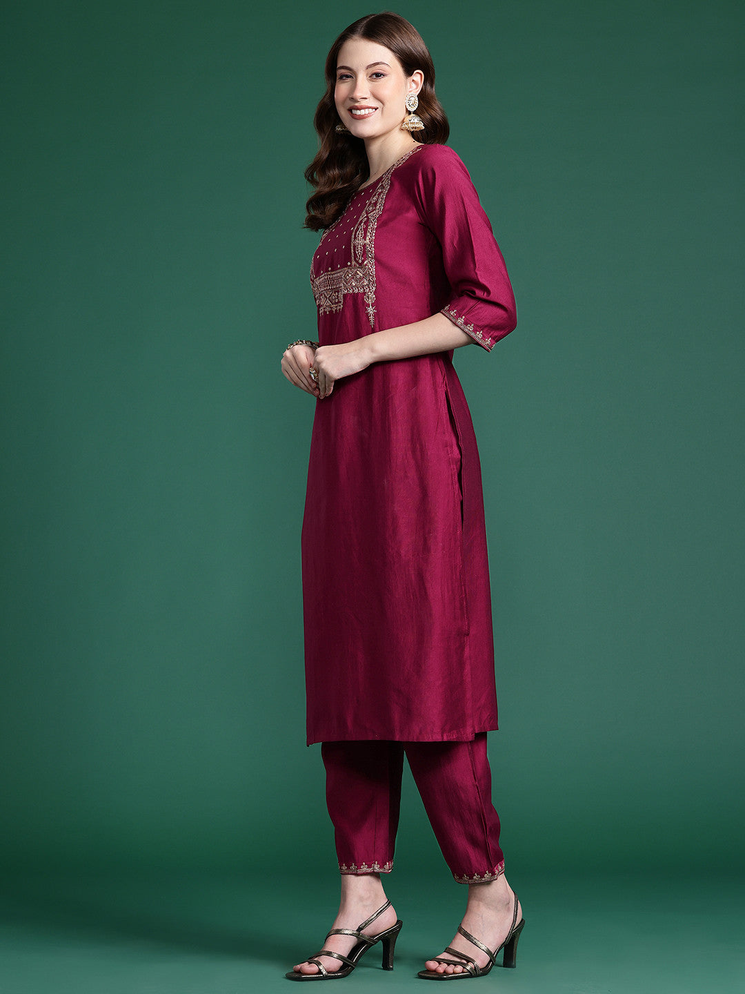 Women Embroidered Straight Kurta Set