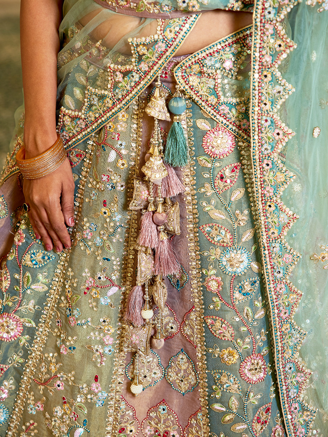 Multi colour Bridel net and Gotapatti & Moti embroidery Lehenga choli & Dupatta