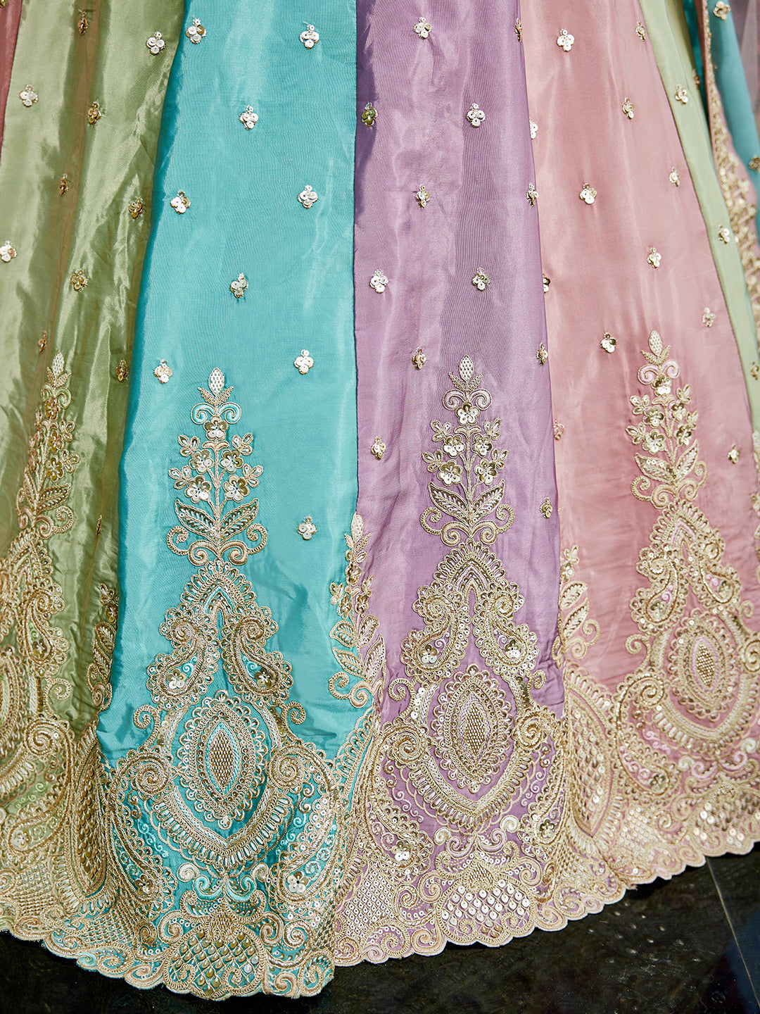 Multi colour Satin silk Fabric with Sequinse & Thread embroidery Lehenga choli & Dupatta