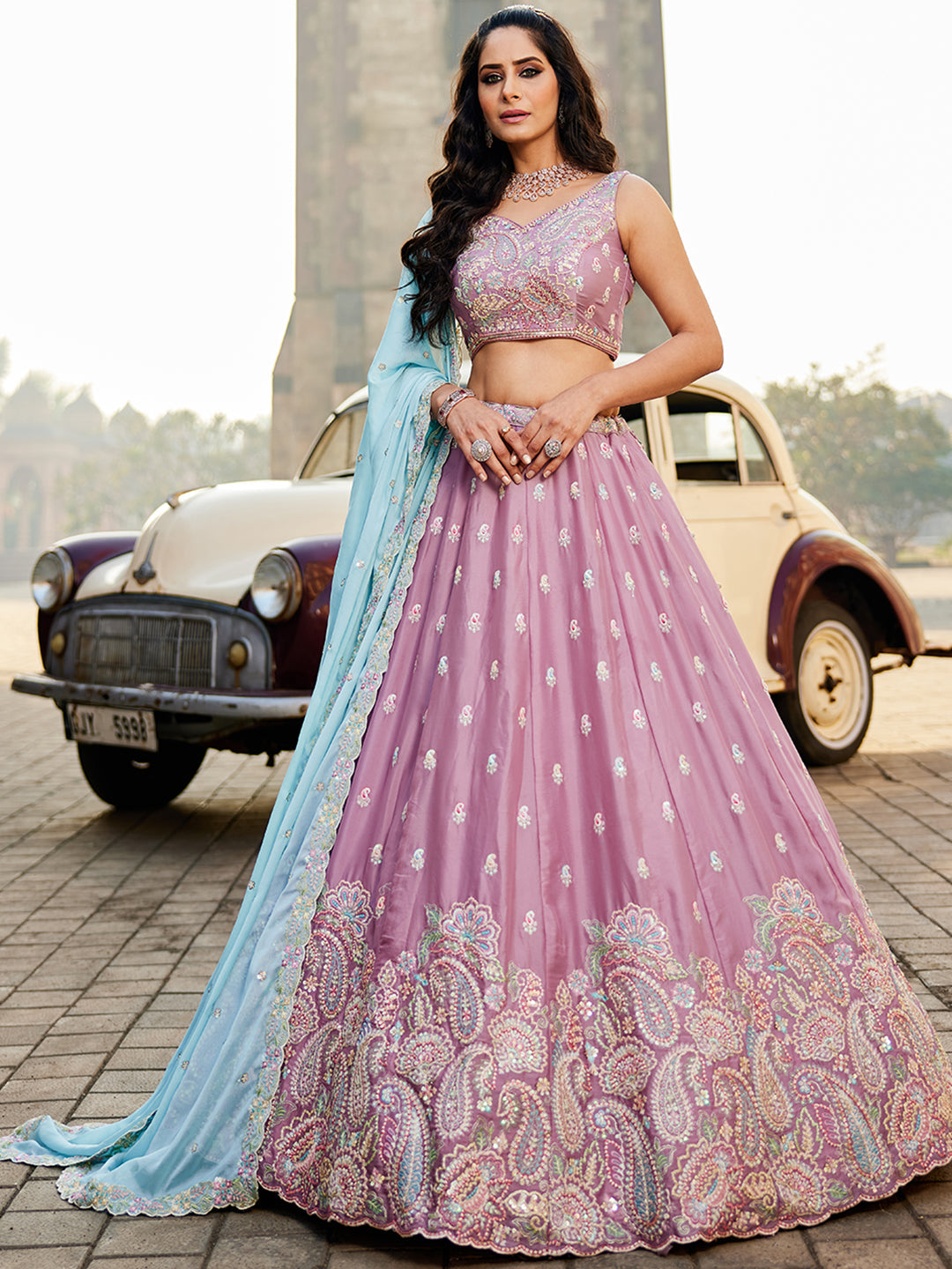 Women's Lavender Georgette Sequins embroidery Lehenga choli & Dupatta