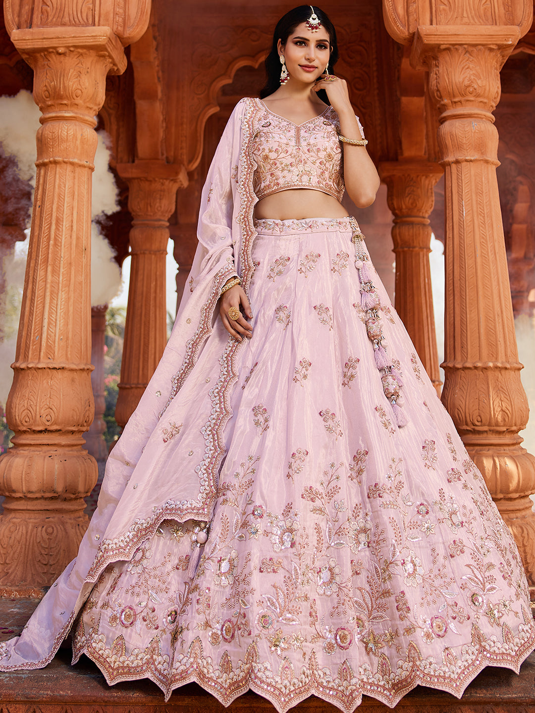 Women's Coral Tissue Sequinse embroidery Lehenga choli & Dupatta