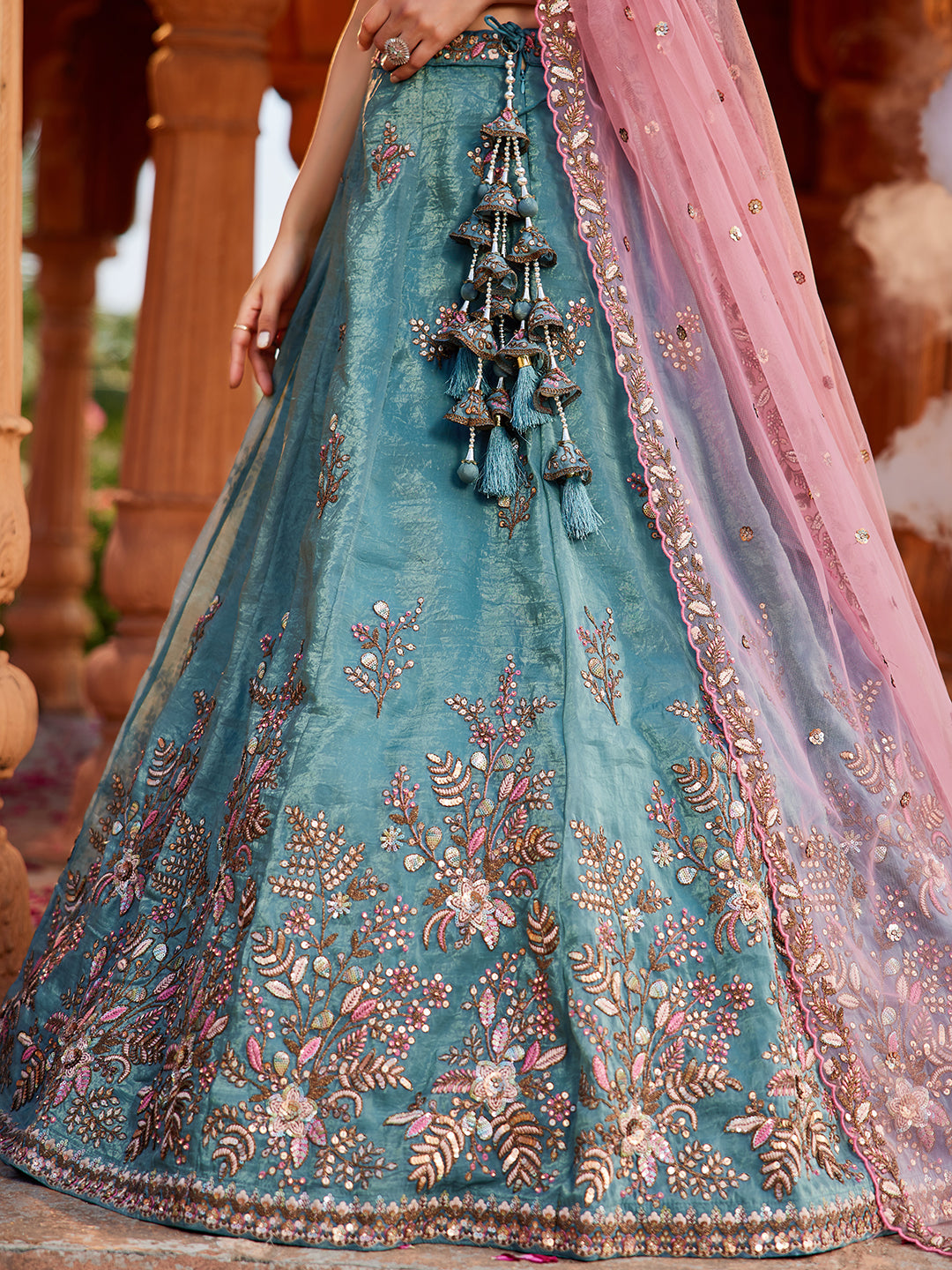 Women's Blue Tissue Sequinse embroidery Lehenga choli & Dupatta