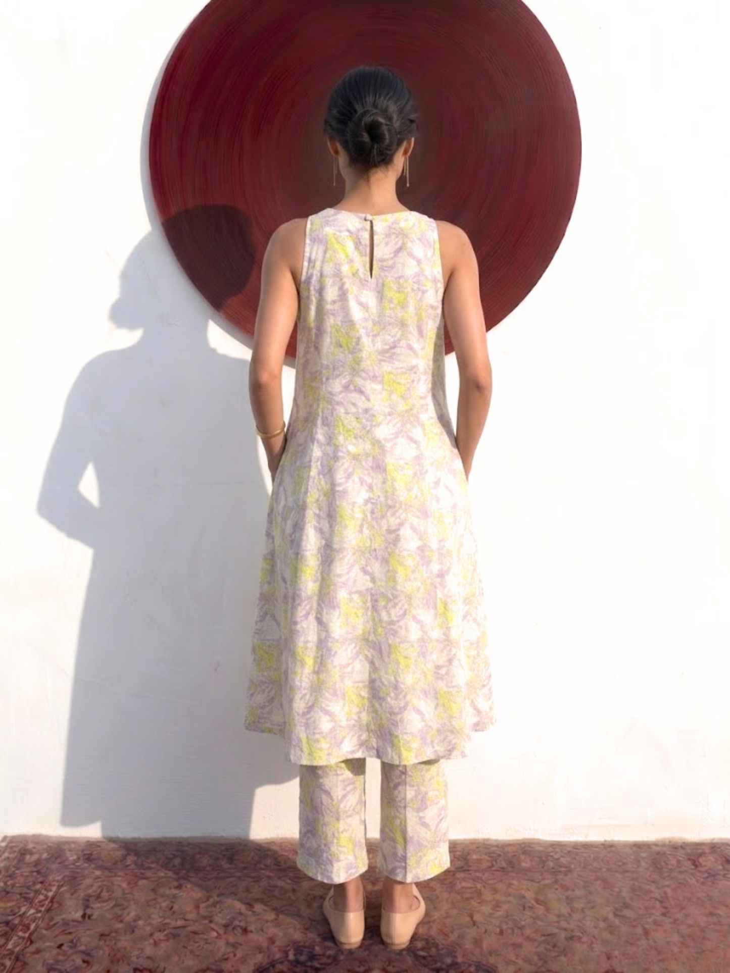 Dhiyona ST 2 pc SET - Lilac and Neon Printed Linen Sleeveless Kurta and Pant