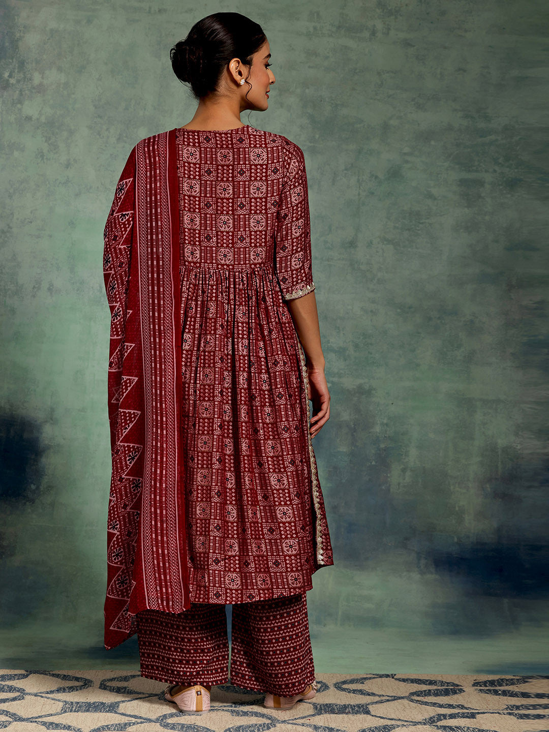 Ethnic Motifs Printed Empire Gotta Patti Kurta with Palazzos & With Dupatta