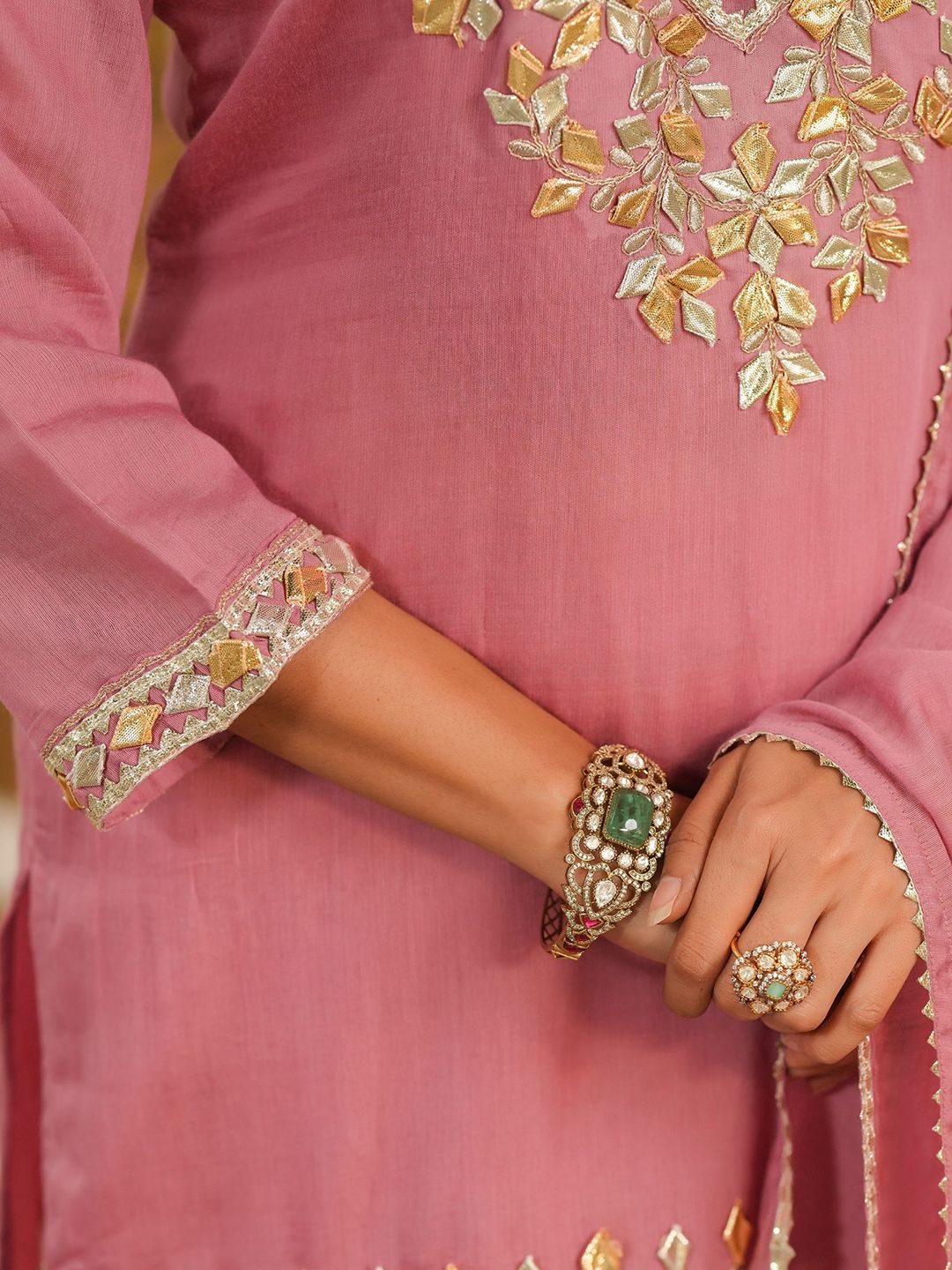 Dhiyona SC Women Mauve Mul Chanderi Gota Work Sharara Set