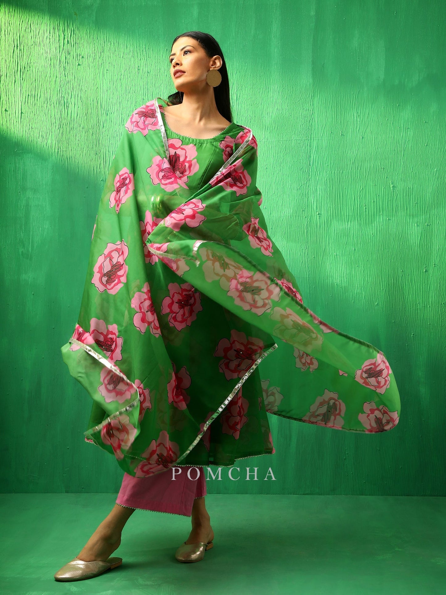 Adaa Green Carnation Organza Anarkali Set