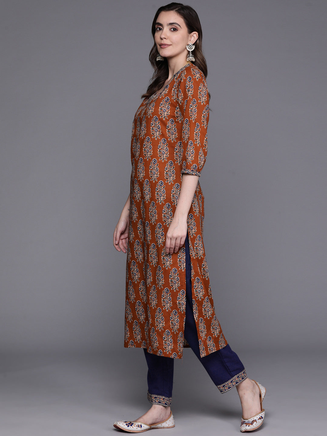 Women Ethnic Motifs Printed Pure Cotton Kurta with Trousers & With Dupatta