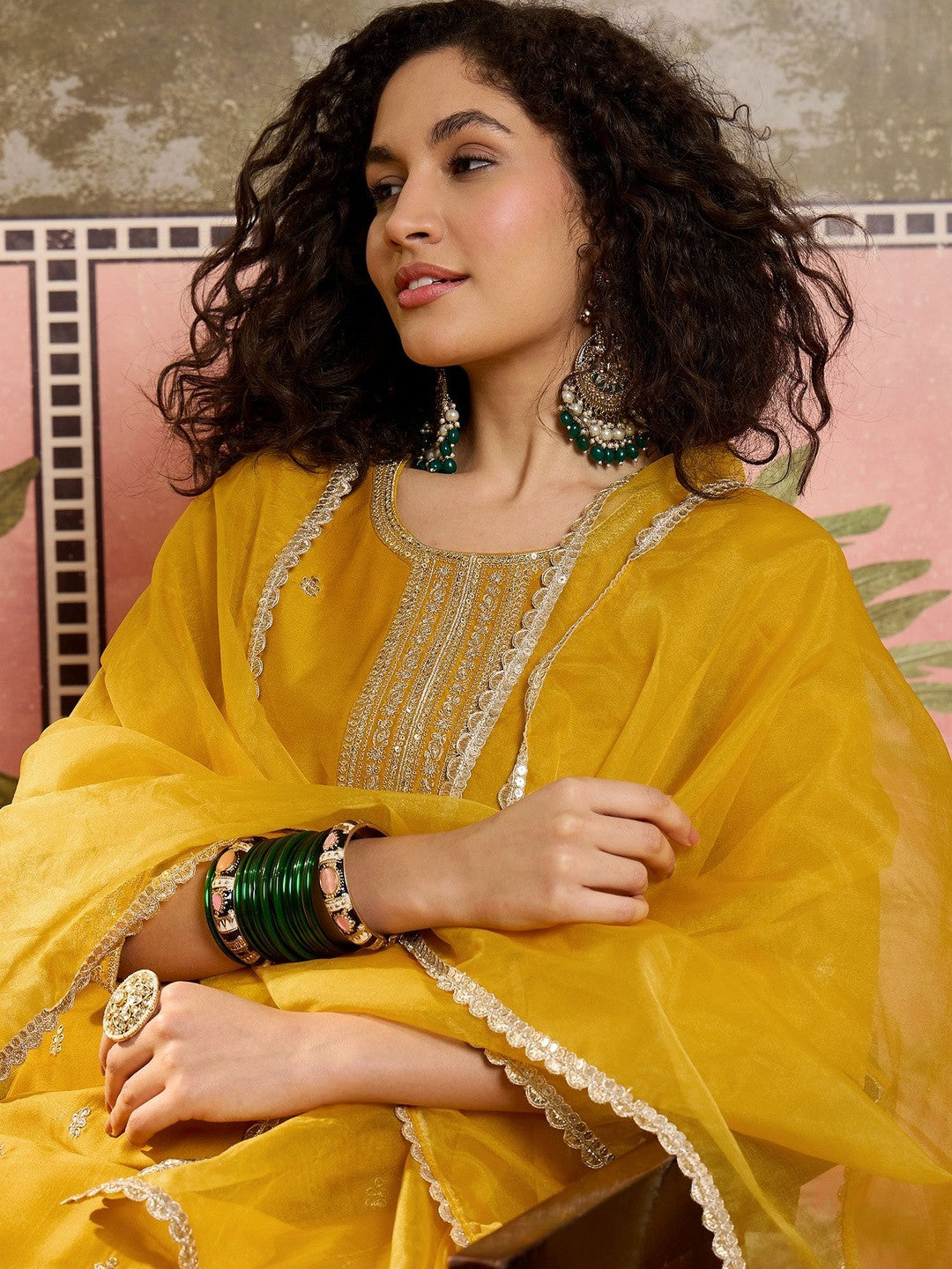 Embroidered Round Neck Kurta & Trousers Kurta Set