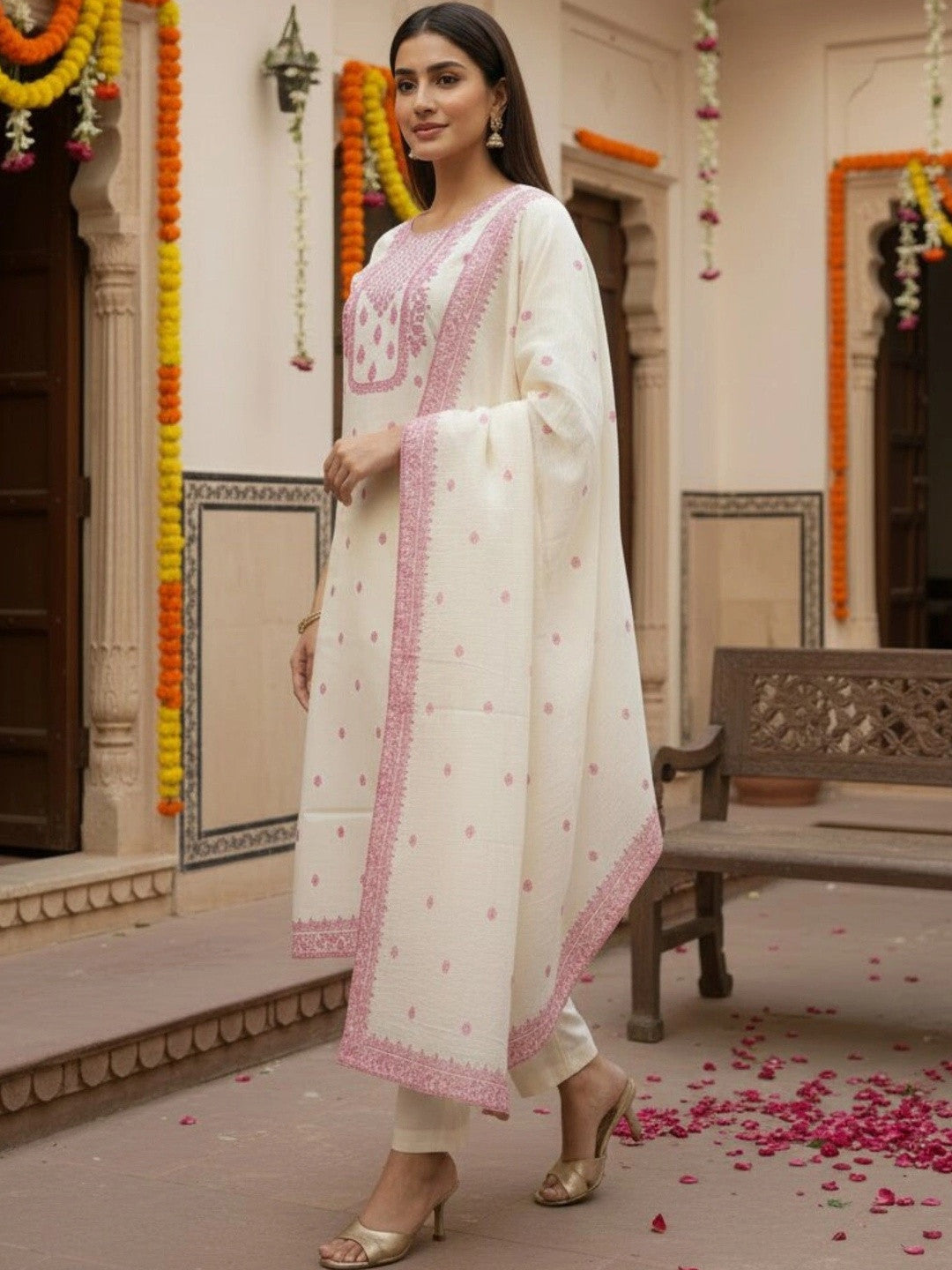 Women Regular Pure Cotton Kurta with Trousers & With Dupatta