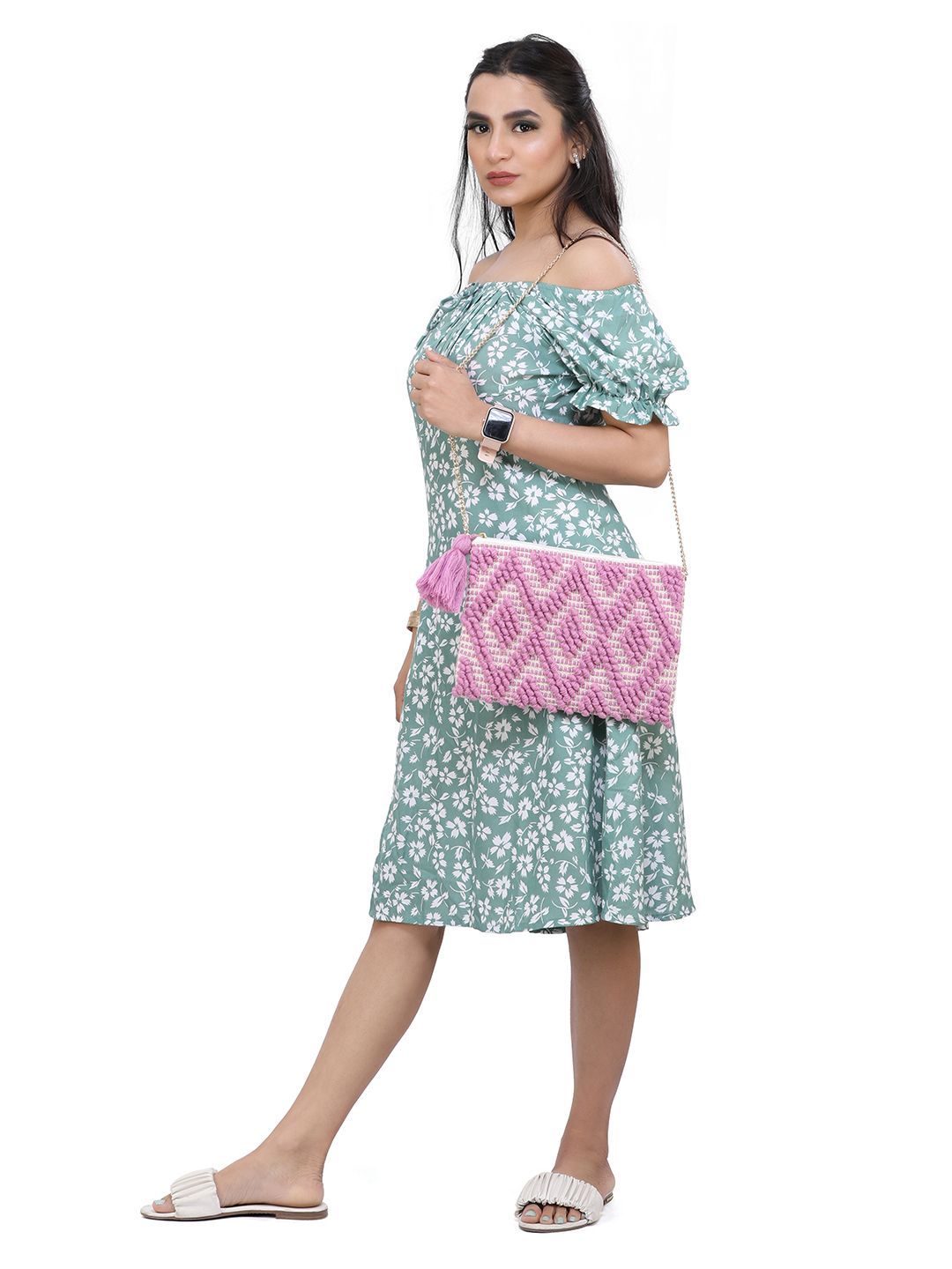 Dhiyona NR Embroidered Embellished Foldover Clutch