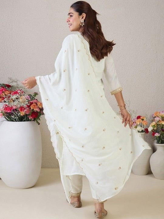 Dhiyona MT Women's Paisley Embroidered Regular Kurta with Trousers & With Dupatta
