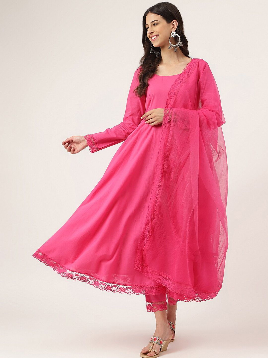 Dhiyona KL Pure Cotton Anarkali Kurta With Trousers & Dupatta