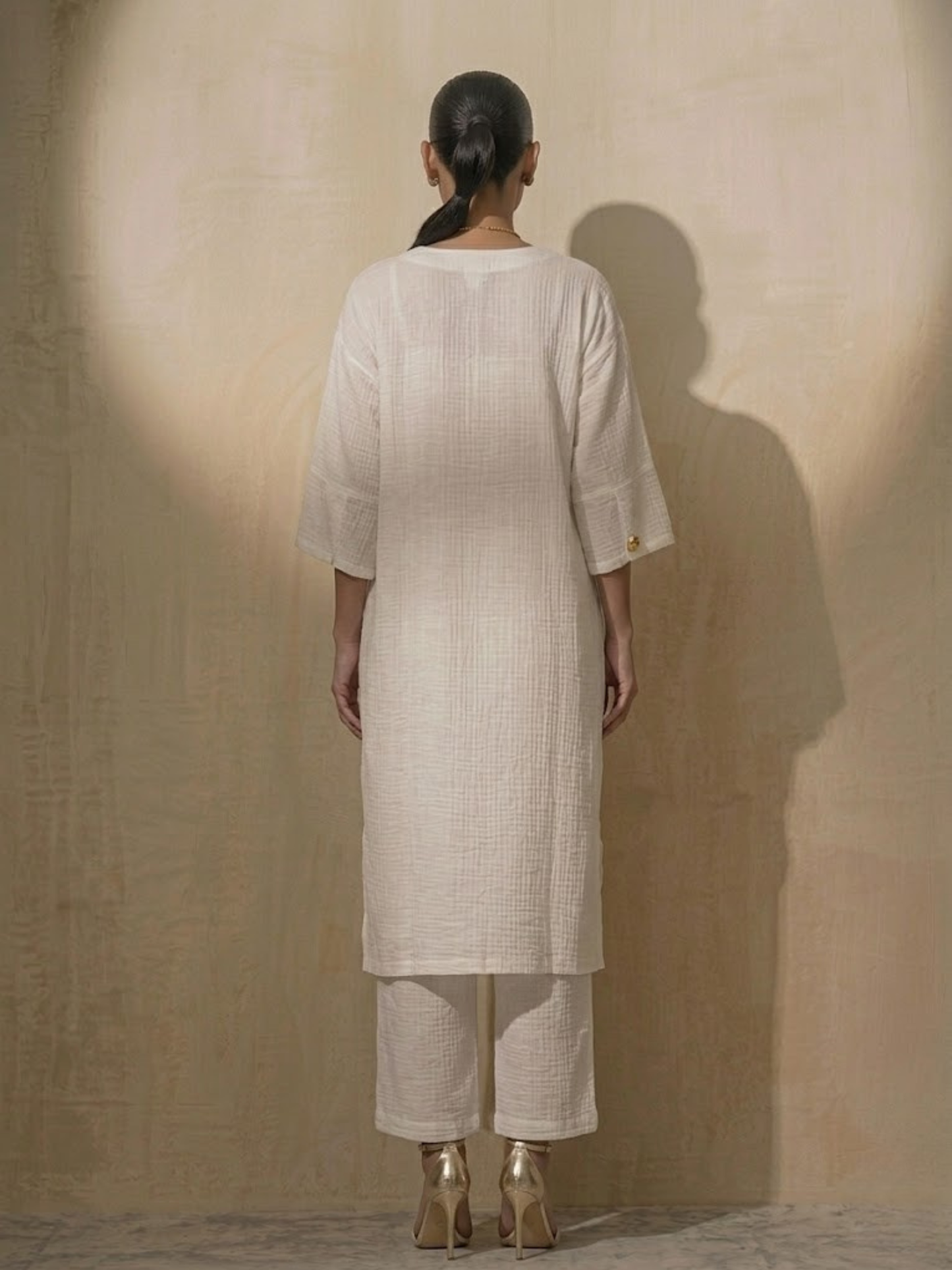Dhiyona ST 2 pc Set - White Easy Addictive Travel Airflow Kurta and Pant Set
