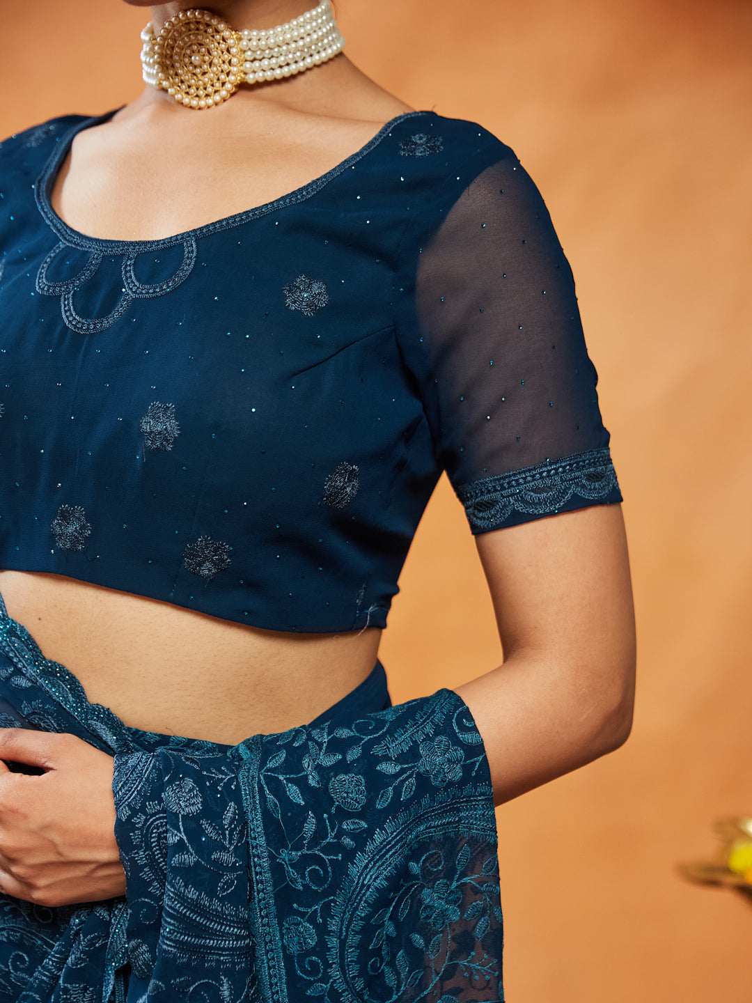 Dhiyona KS Women's Embellished Embroidered Pure Chiffon Saree