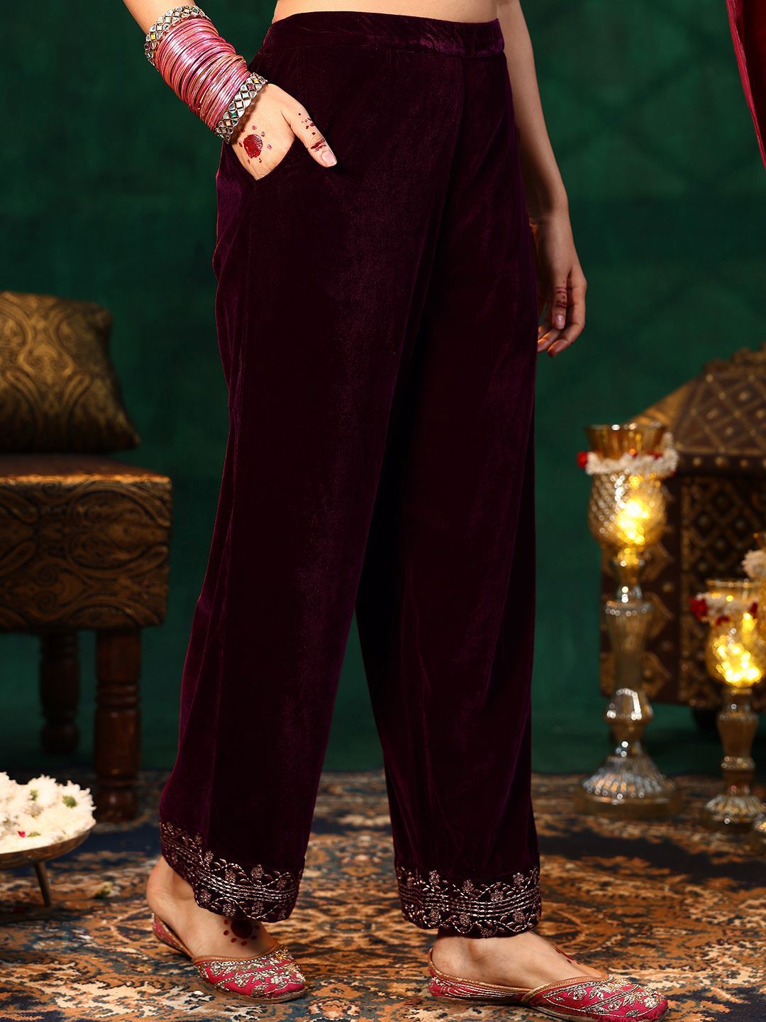 Dhiyona LL Women Solid Embroidered Kurta with Palazzo & Dupatta