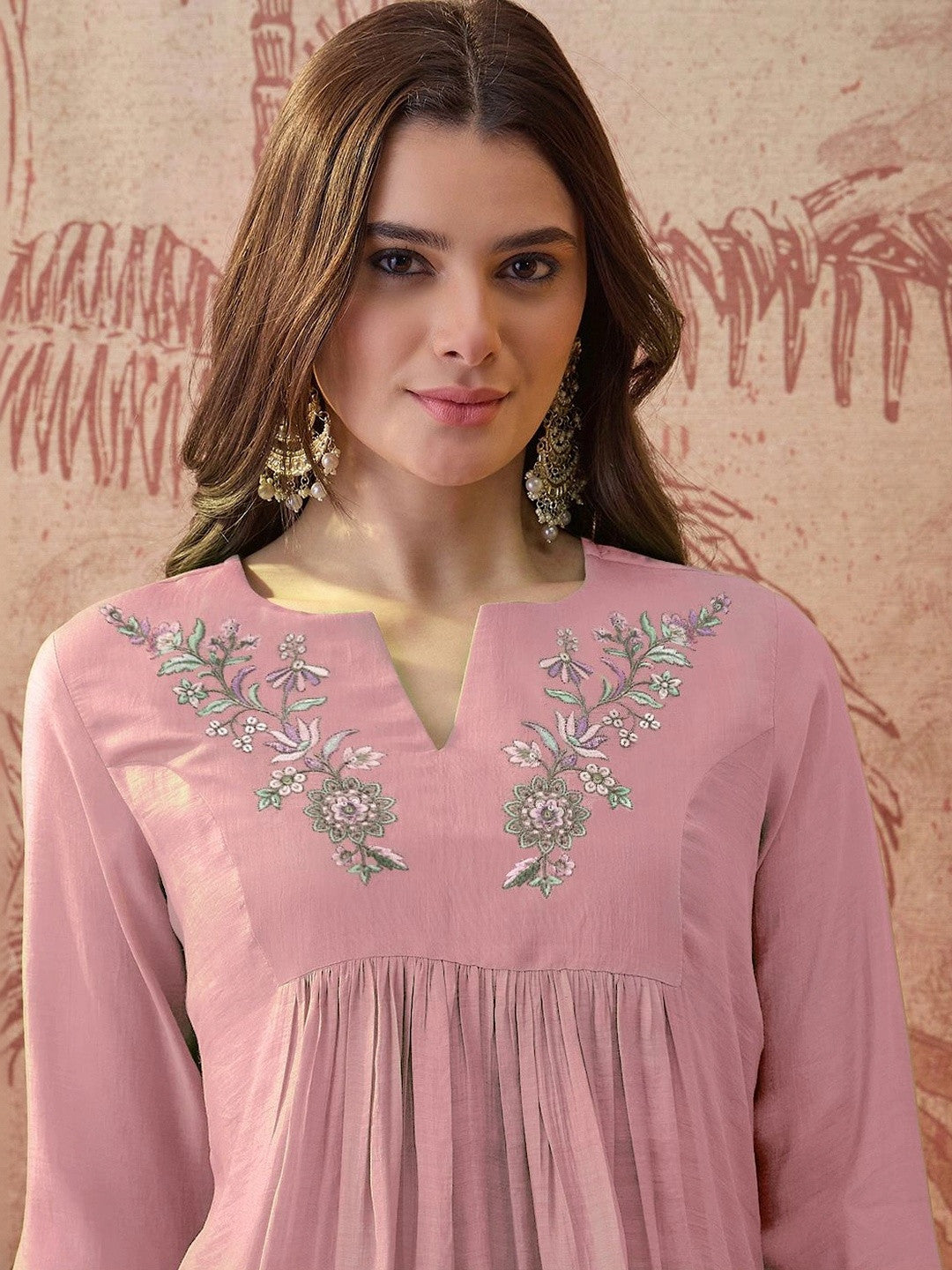 Women Ethnic Motifs Embroidered Empire Thread Work Kurti with Patiala