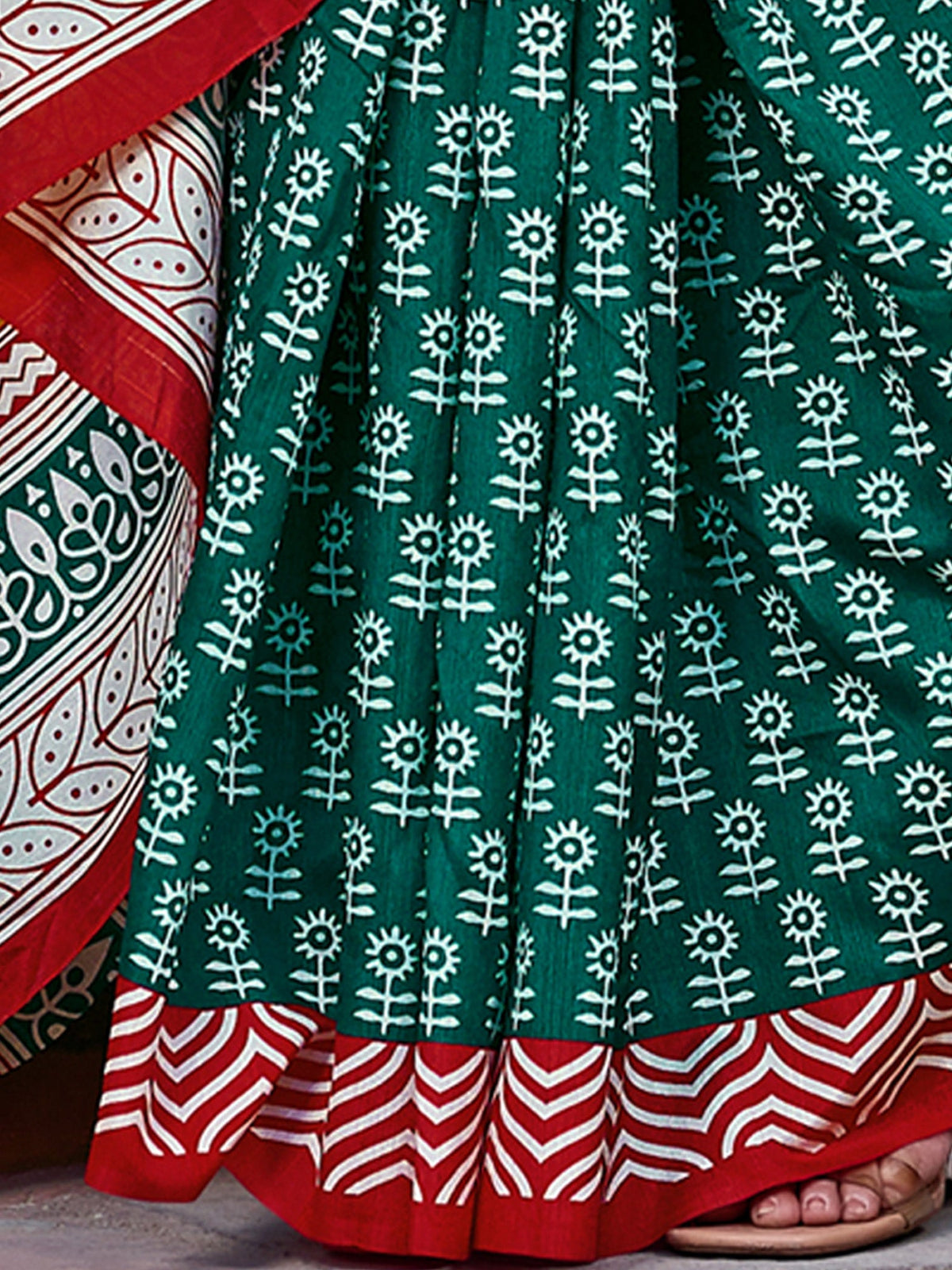 Women's Bhagalpuri Silk Teal green Printed Designer Saree With Blouse Piece