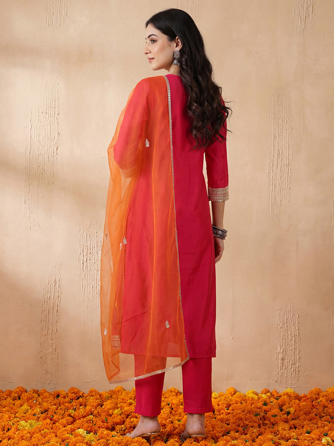 Women Ethnic Motifs Embroidered Regular Sequinned Kurta with Trousers & With Dupatta