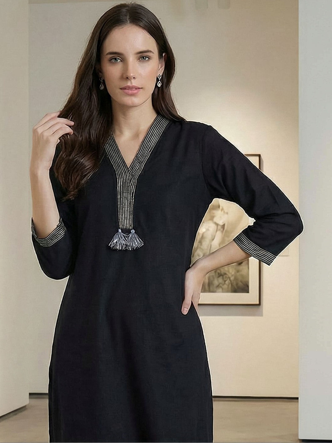 Women Regular Thread Work Kurta with Trousers