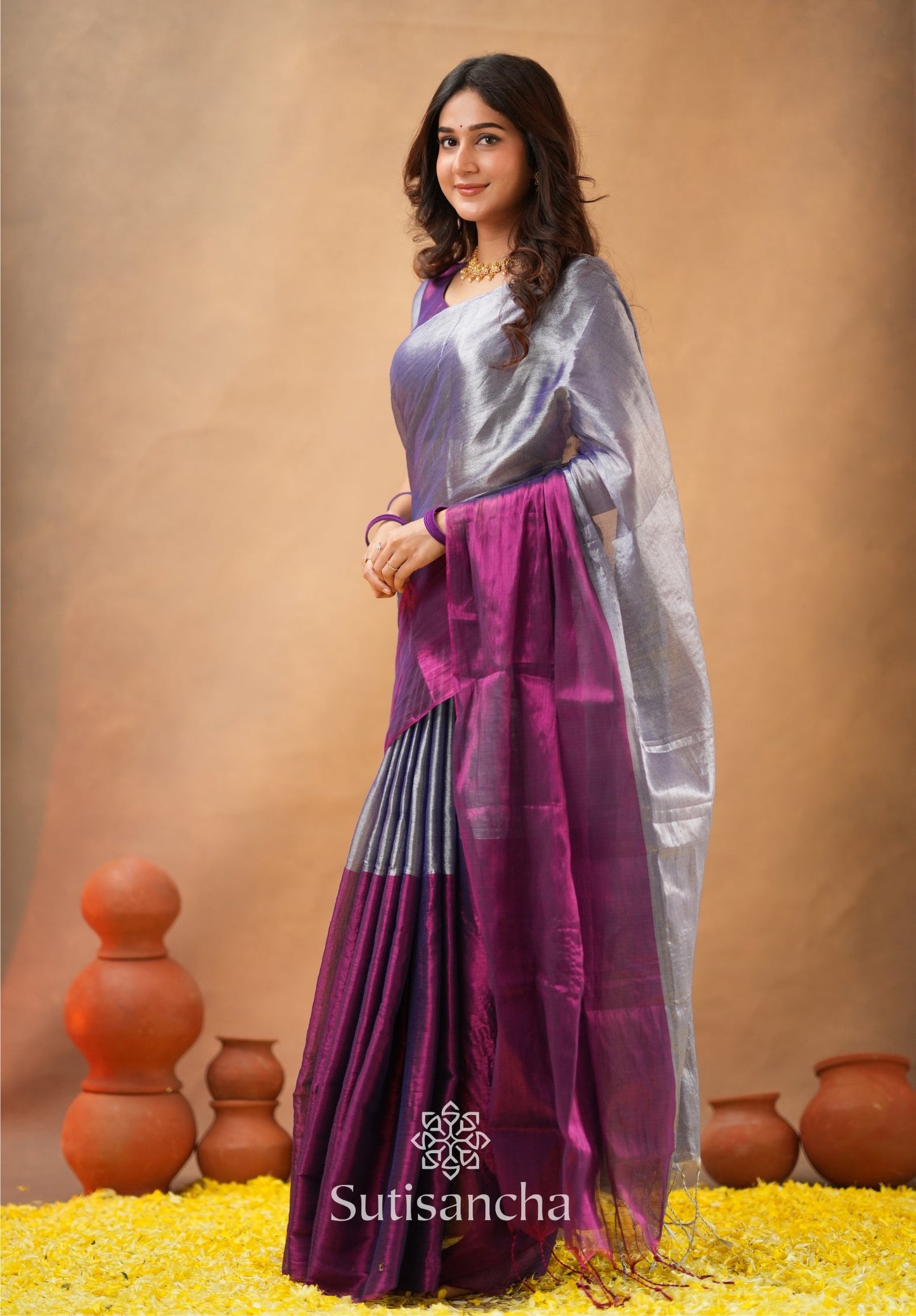 Dhiyona SS Regal Split Elegance Handloom Tissue Cotton Saree