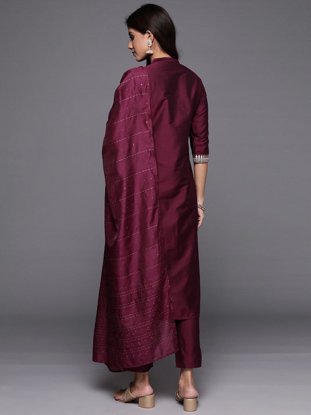 Women Ethnic Motifs Embroidered Regular Sequinned Kurta with Trousers & With Dupatta