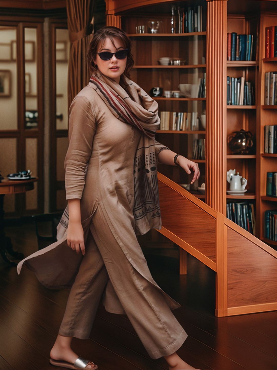 Dhiyona KL Round Neck Straight Kurta With Trousers & Dupatta