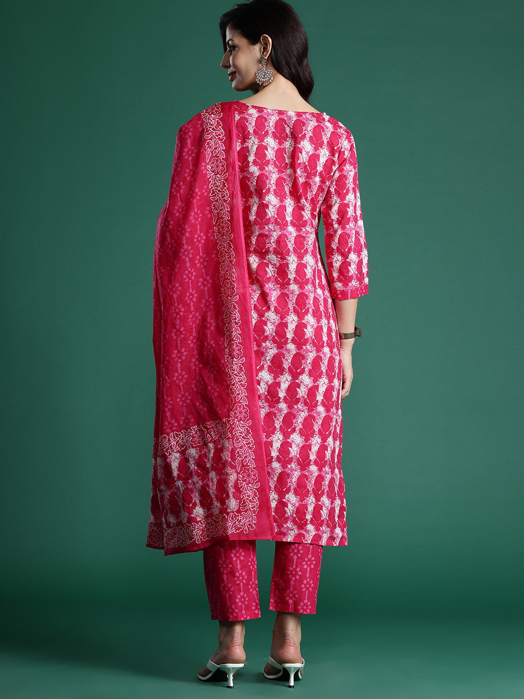 Ethnic Motifs Printed Pure Cotton Kurta With Trousers & Dupatta