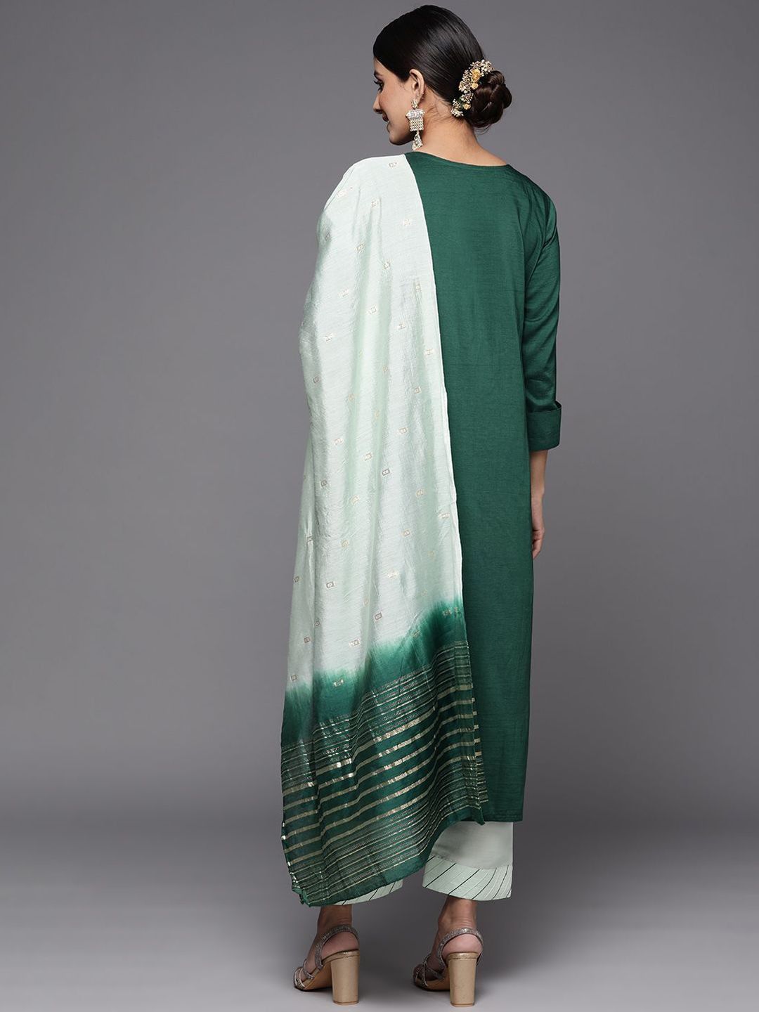 Dhiyona VA Women's Floral Embroidered Gotta Patti Pure Cotton Kurta with Trousers & Dupatta