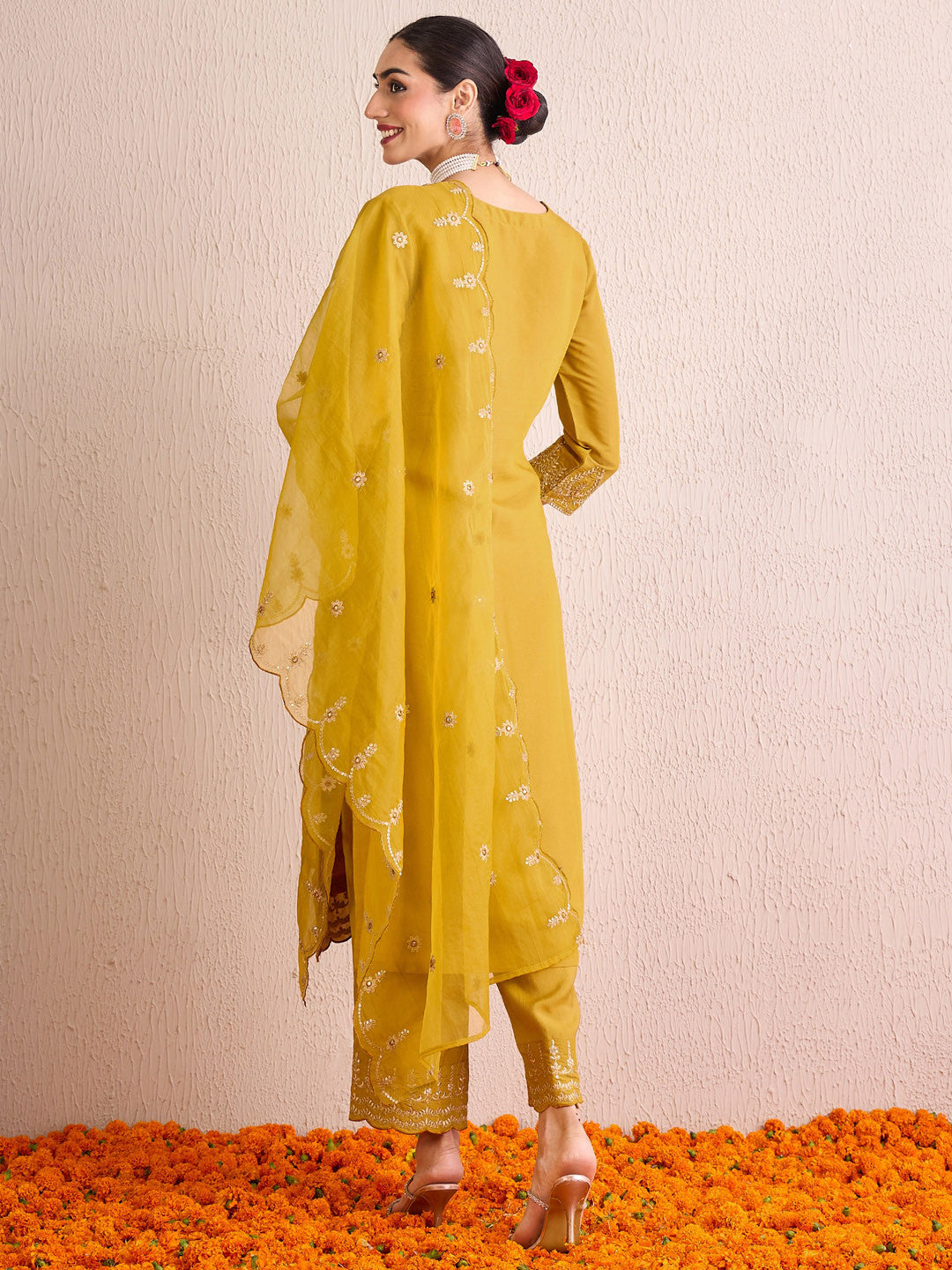 Women Ethnic Motifs Embroidered Regular Gotta Patti Kurta with Trousers & With Dupatta