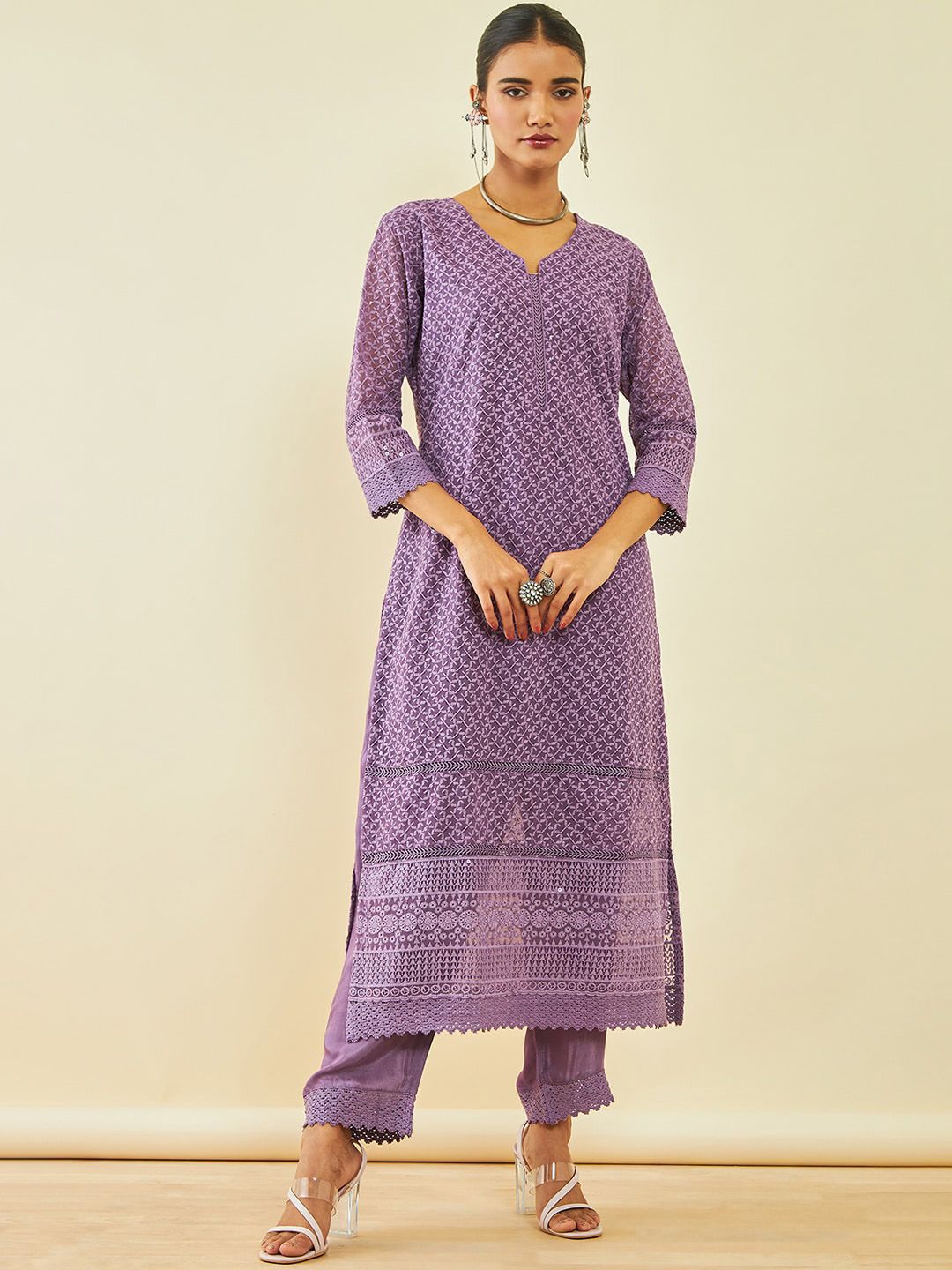 Dhiyona SO Women's Ethnic Motifs Embroidered Straight Kurta & Trousers With Dupatta