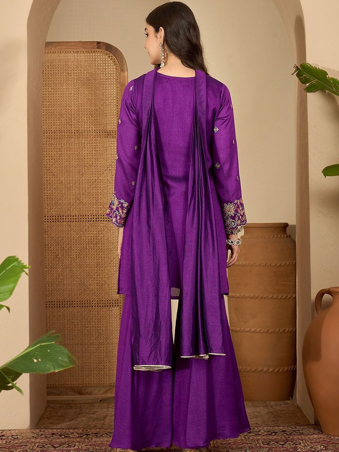 Dhiyona SN Sequence Embroidered Straight Kurta Sharara With Dupatta