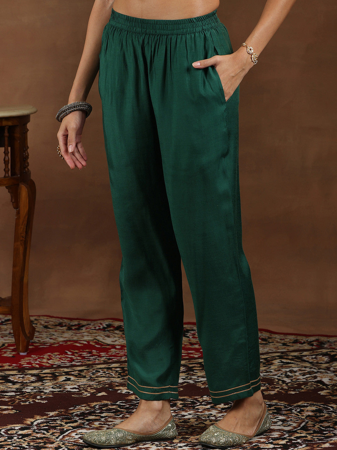 Ethnic Motifs Woven Design Gotta Patti Straight Kurta With Trouser & Dupatta