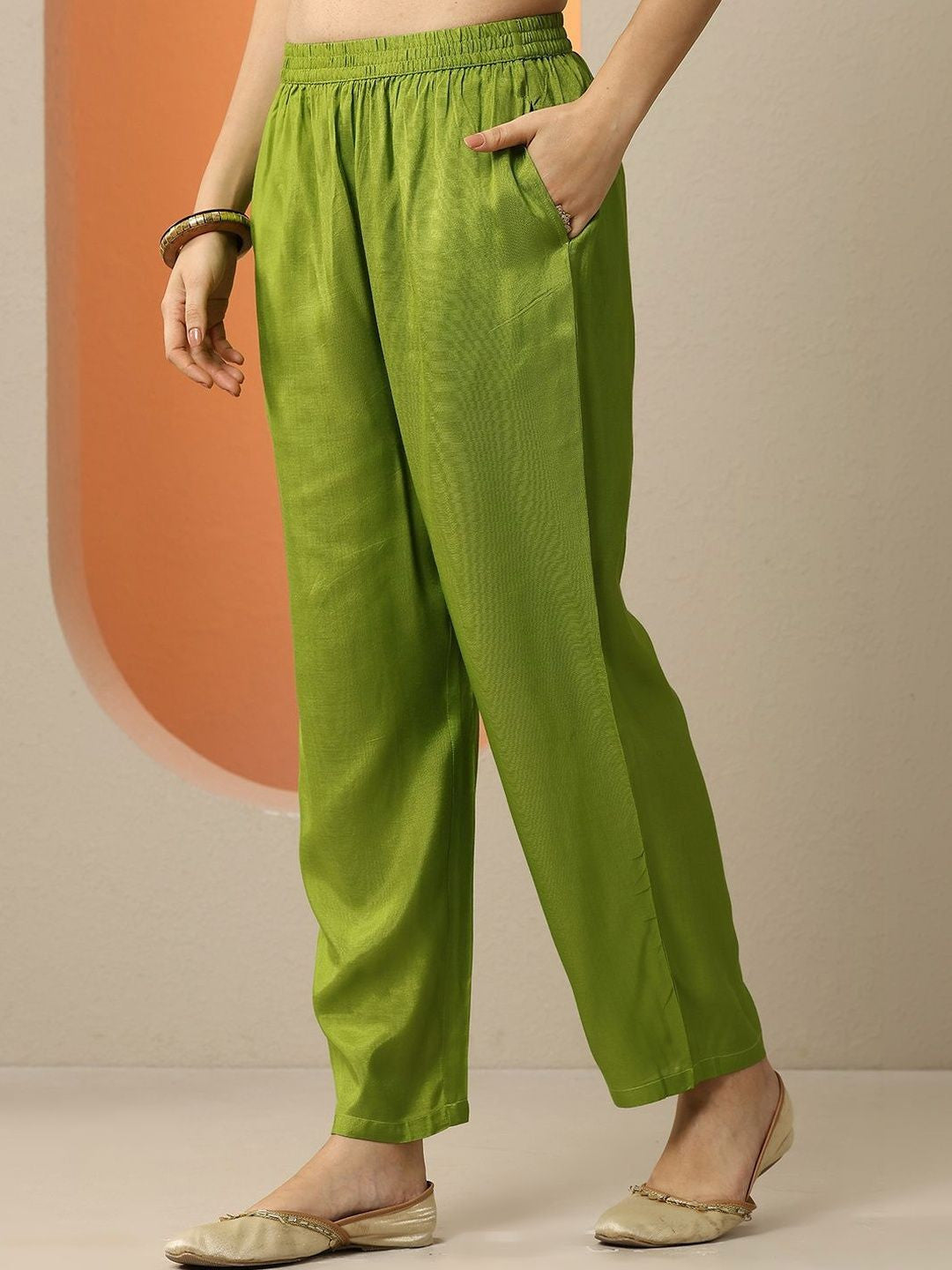 Pear Green Floral Printed Chinon Straight Suit Set