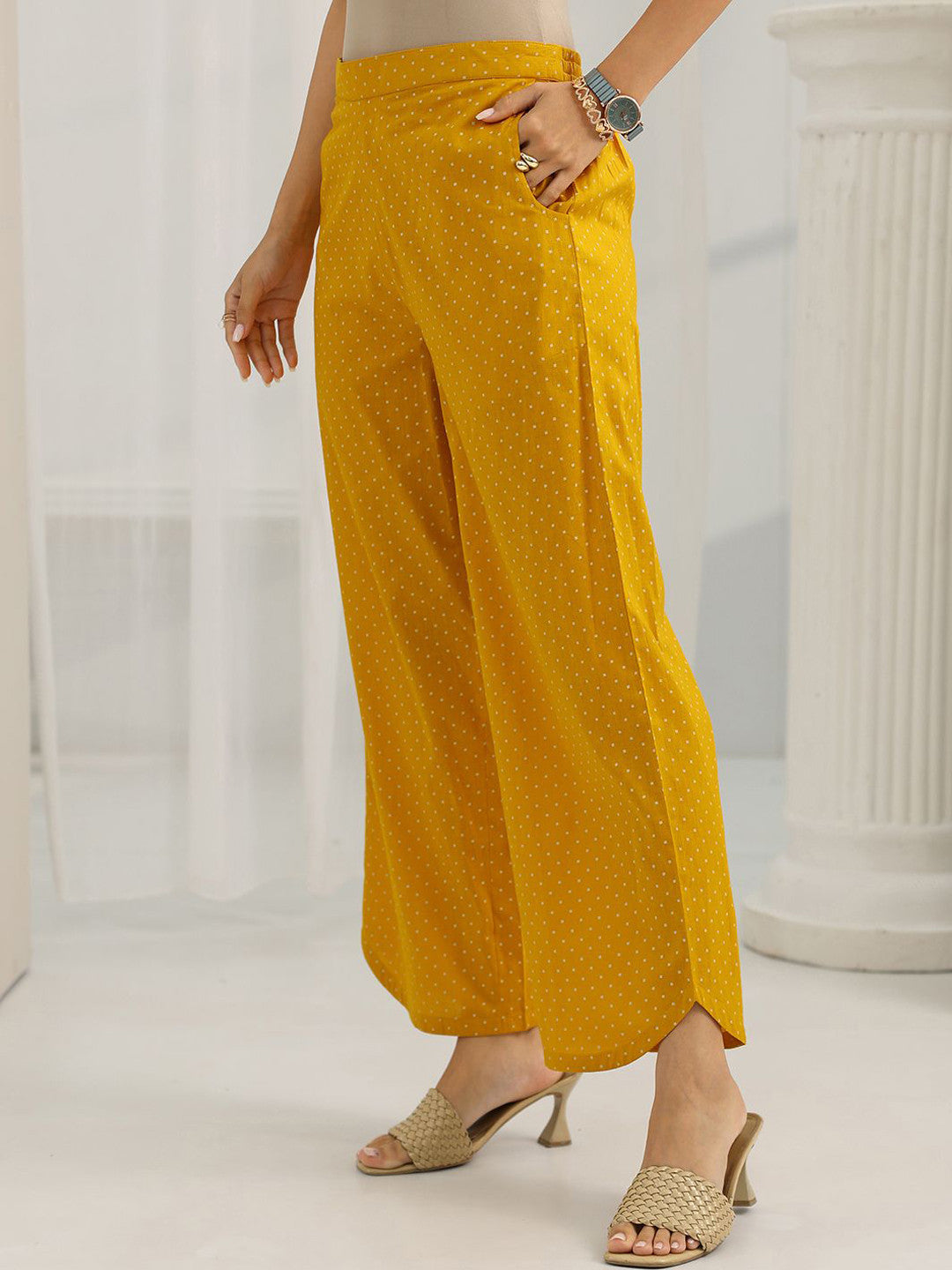 Floral Printed V-Neck Mirror Work Straight Kurta With Palazzo & Dupatta