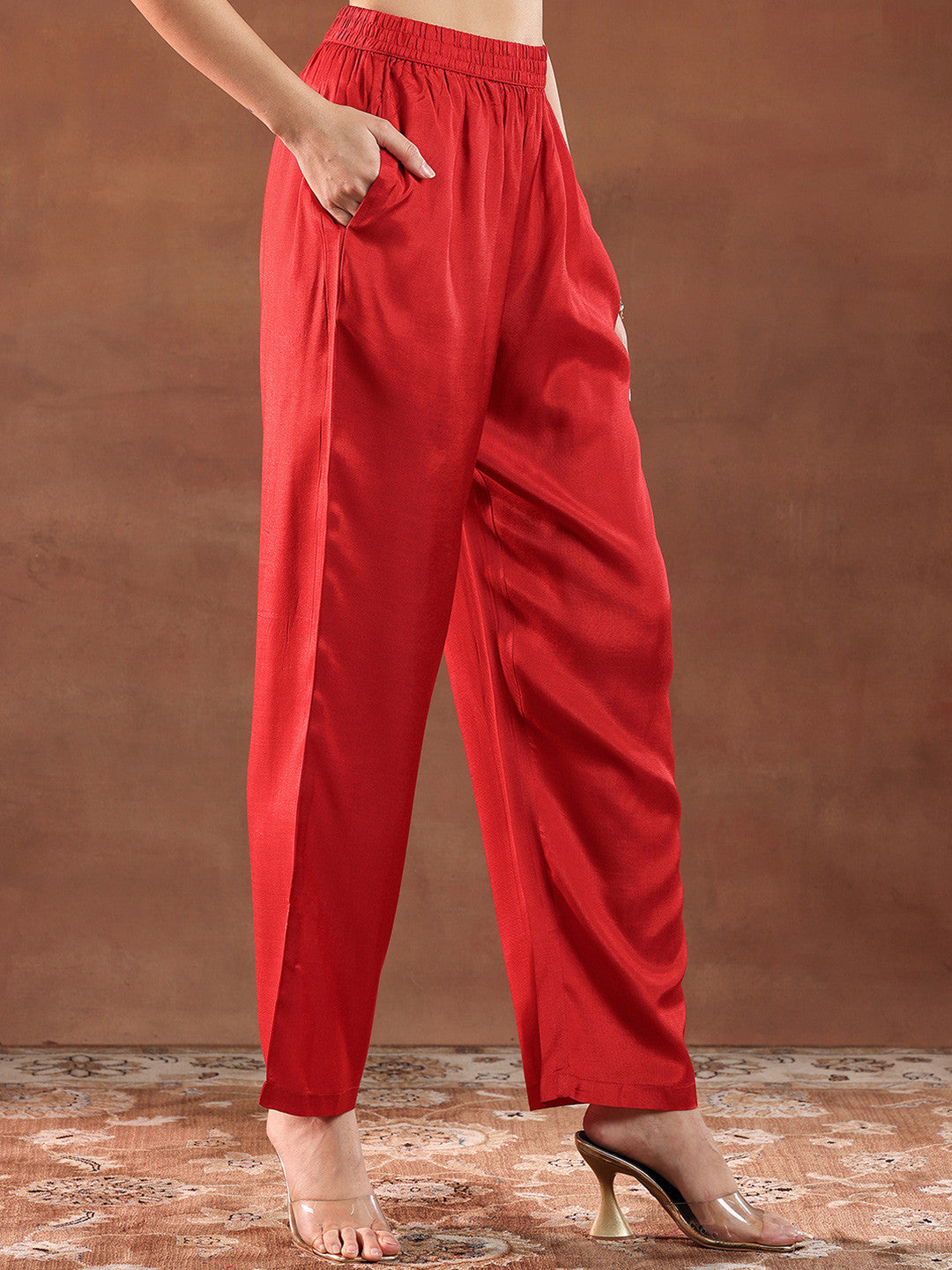 Bandhani Printed Mirror Work Straight Kurta with Trousers & Dupatta