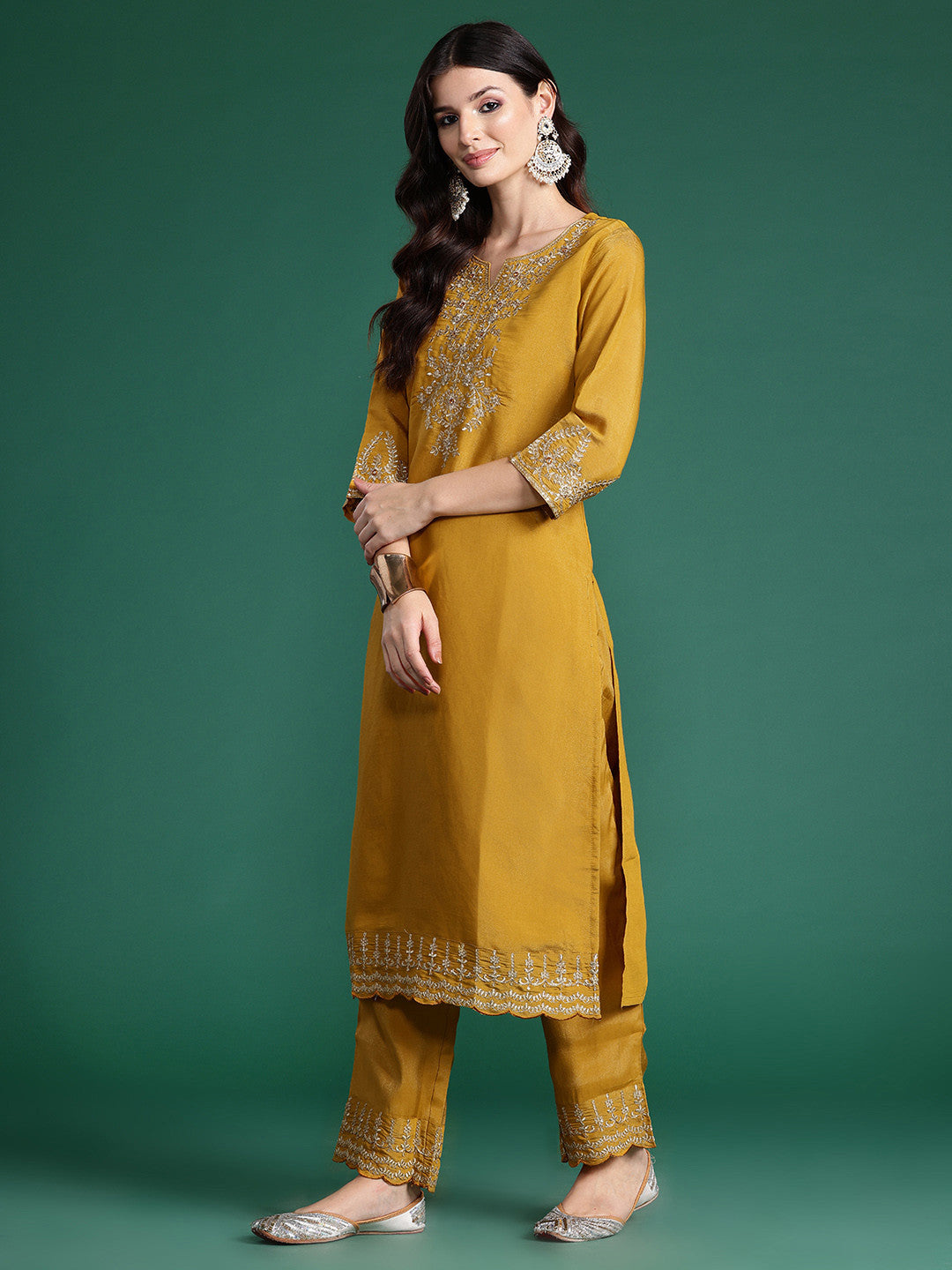 Ethnic Motifs Embroidered Yoke Kurta with Trousers & With Dupatta